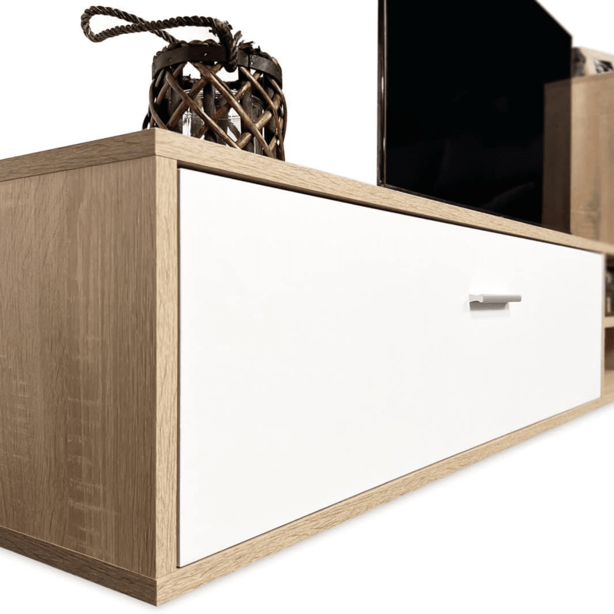 Kit parete attrezzata da soggiorno "Sade" in legno rovere e bianco cm 170x36 190h - MondoViro