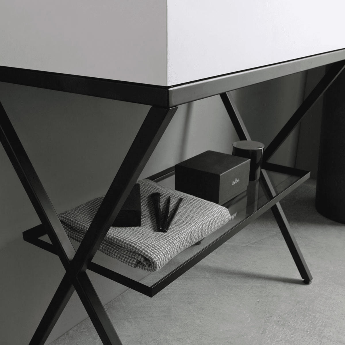 Mobile bagno a terra "Cartagena white" con specchio LED e mensola in vetro 80 cm - MondoViro