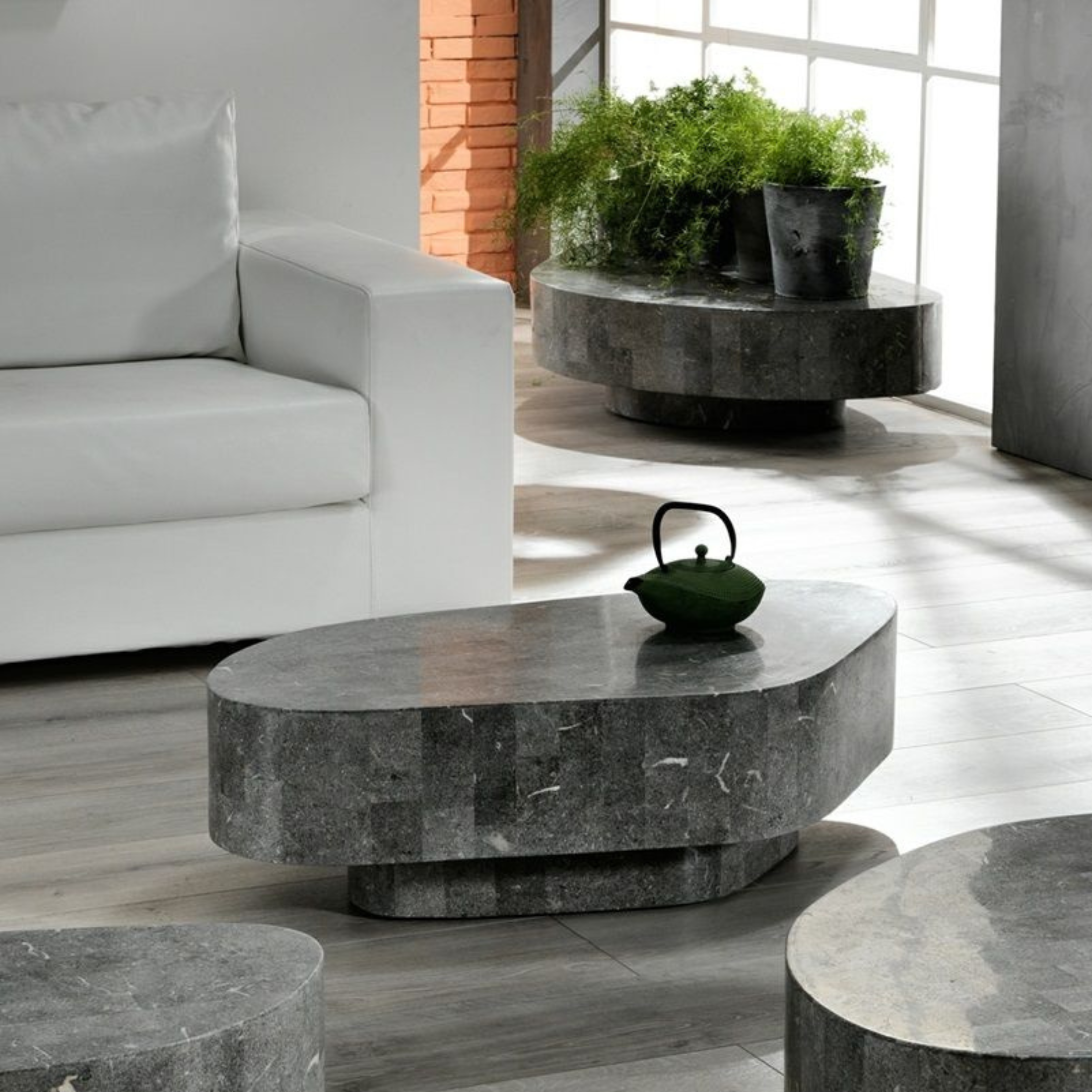 Tavolino basso in pietra fossile tavolo da caffè "Gary" cm 100x52 28h