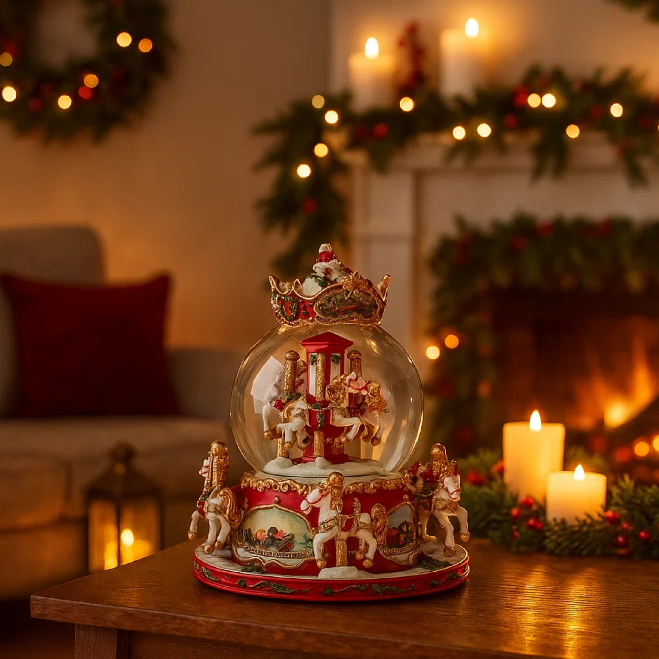 Ampolla natalizio con giostra Carosello, palla di neve natalizia cm 19h