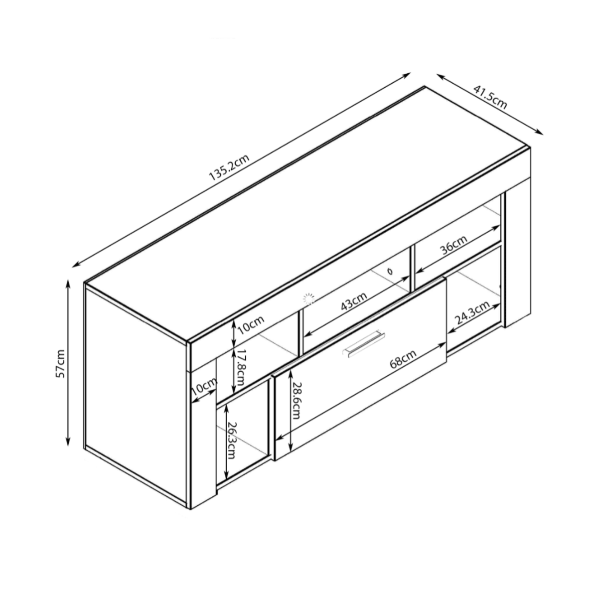 Mobile porta tv "TV Vision" in legno bianco venato cm 135x41,5 60h - MondoViro