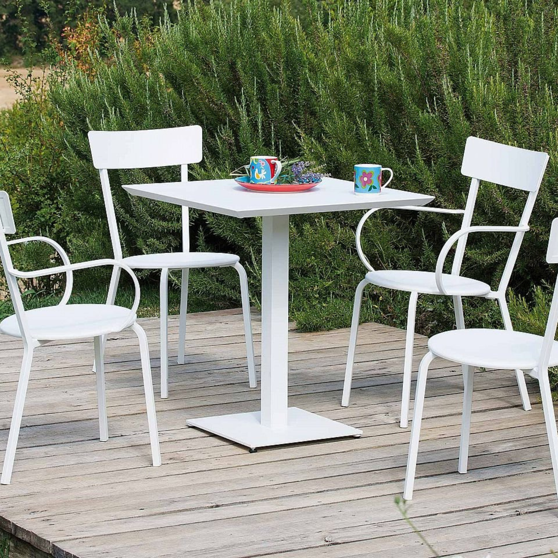 Tavolo quadrato in metallo zincato "Mogan" per giardino h 75 cm