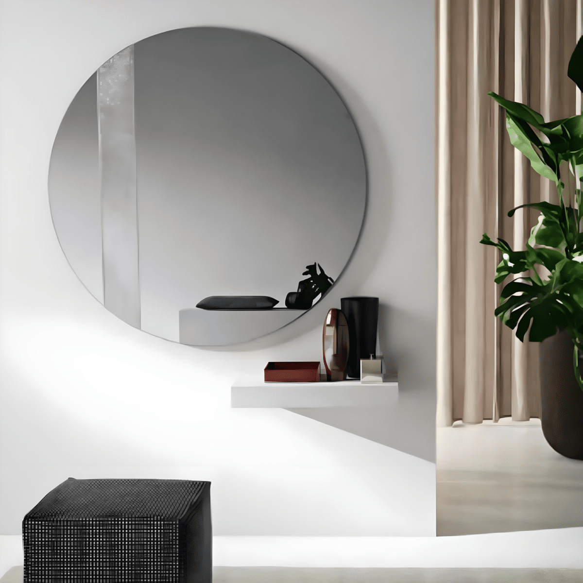 Specchio tondo per soggiorno "Aurelis" con inserto a rete senza cornice elegante - MondoViro