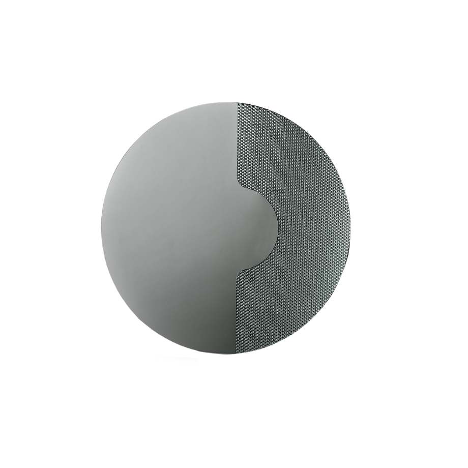 Specchio da parete tondo "Ilia" con inserto a rete per ambienti moderni