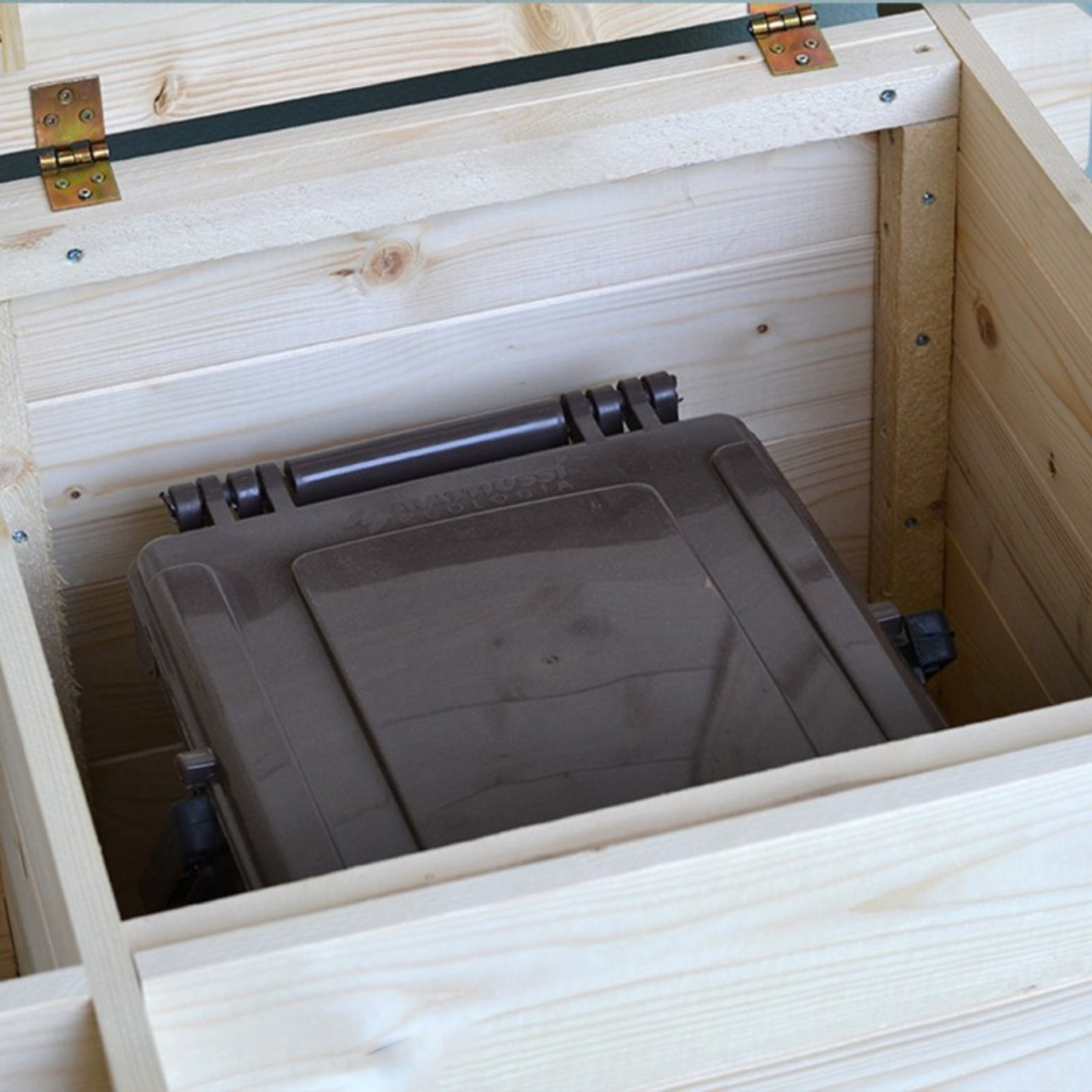 Cassapanca in legno naturale "Gaia" da giardino apertura a battente cm 60x60 54h