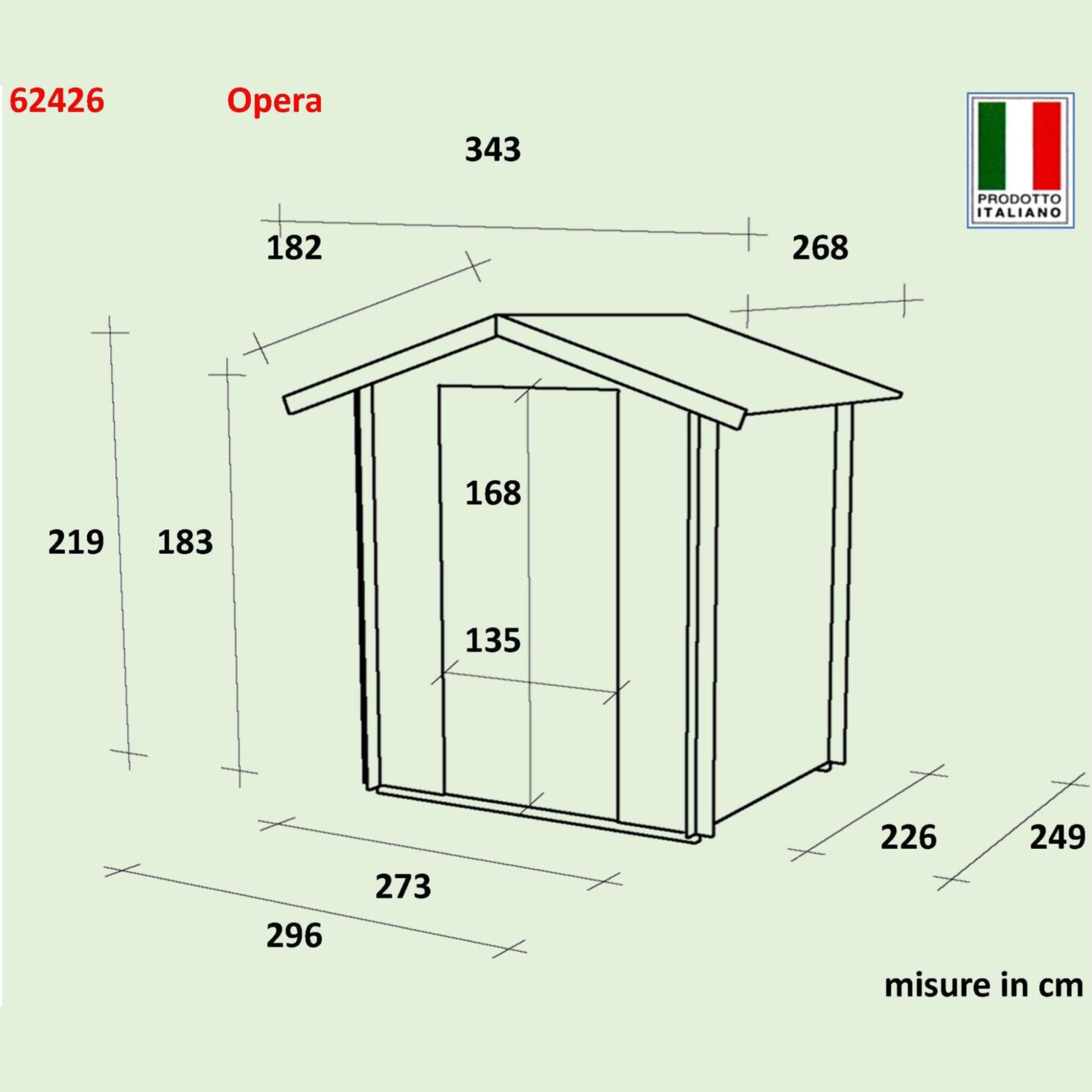 Casetta in legno da giardino "Opera" cm 300x250 219h porta doppia finestrata