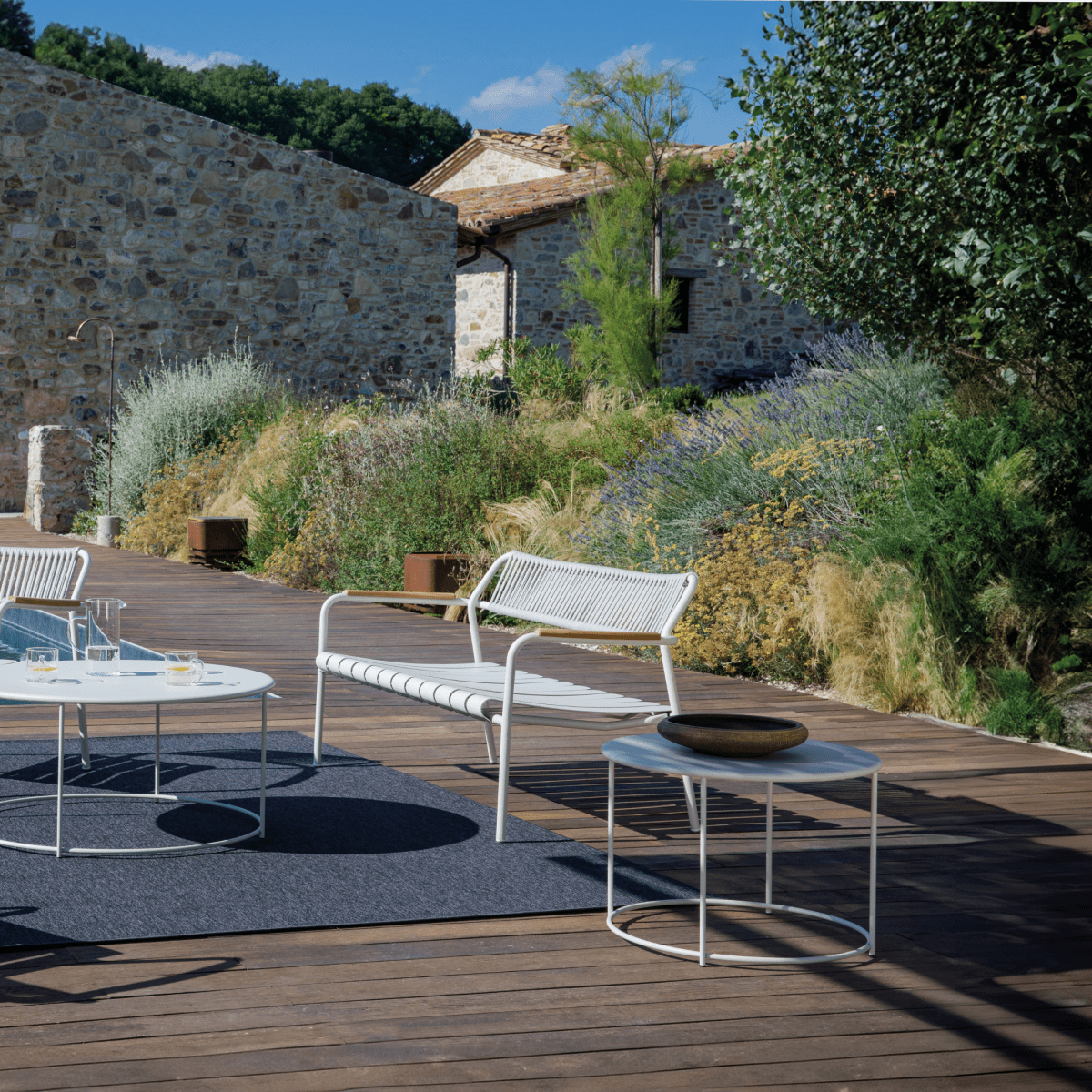 Panchina lounge con schienale in corda "Verdea Rope" divanetto da giardino cm 148x70 74h - MondoViro