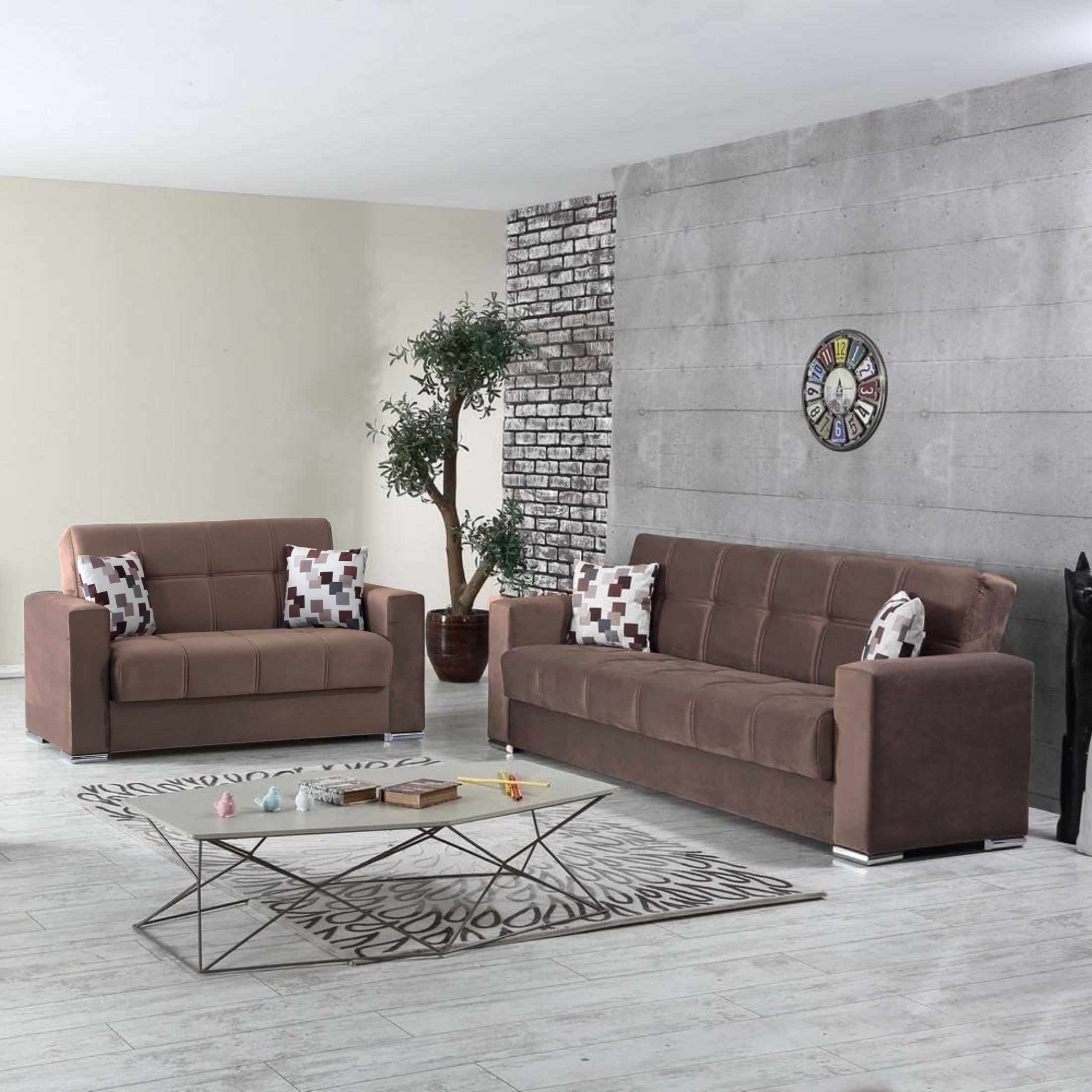 Divano letto 3 posti contenitore "Alba" in tessuto con piedi cromati cm 226x85 92h