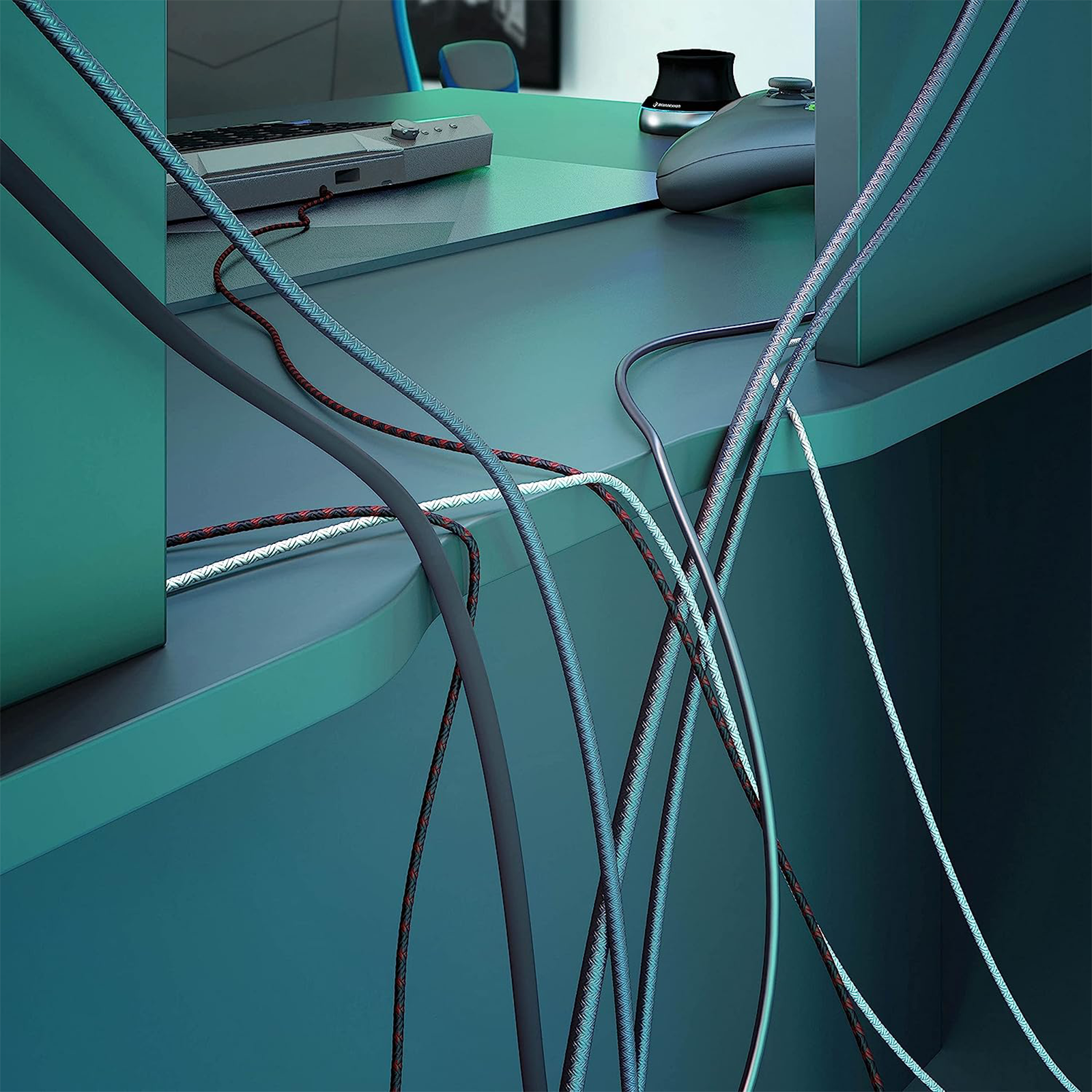 Scrivania da gaming "Ozone" in legno antracite per ufficio con 5 vani a giorno cm 136x67 88h