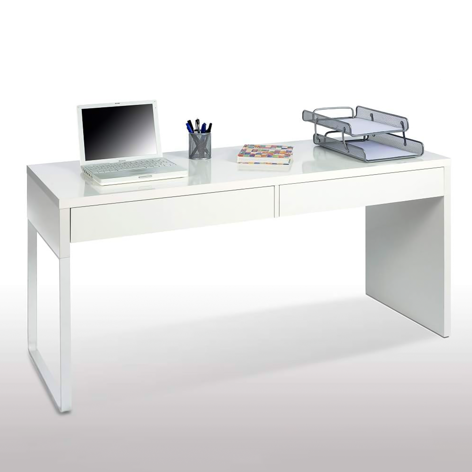 Scrivania 2 cassetti moderna "Touch" in legno bianco per ufficio cm 138x50 75h