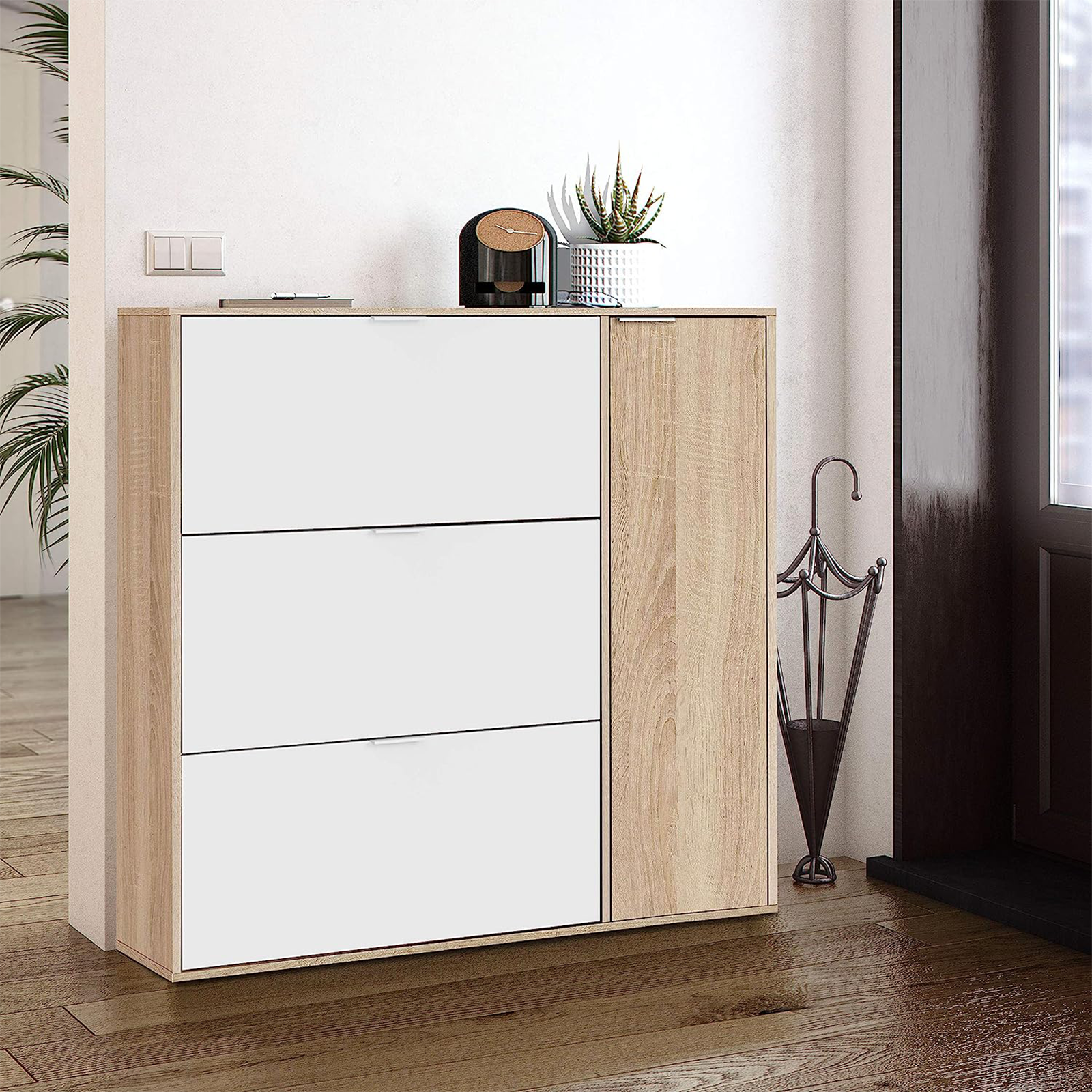 Mobile scarpiera modulare "Class" in legno con 1 anta e 3 ribalte cm 106x22 115h