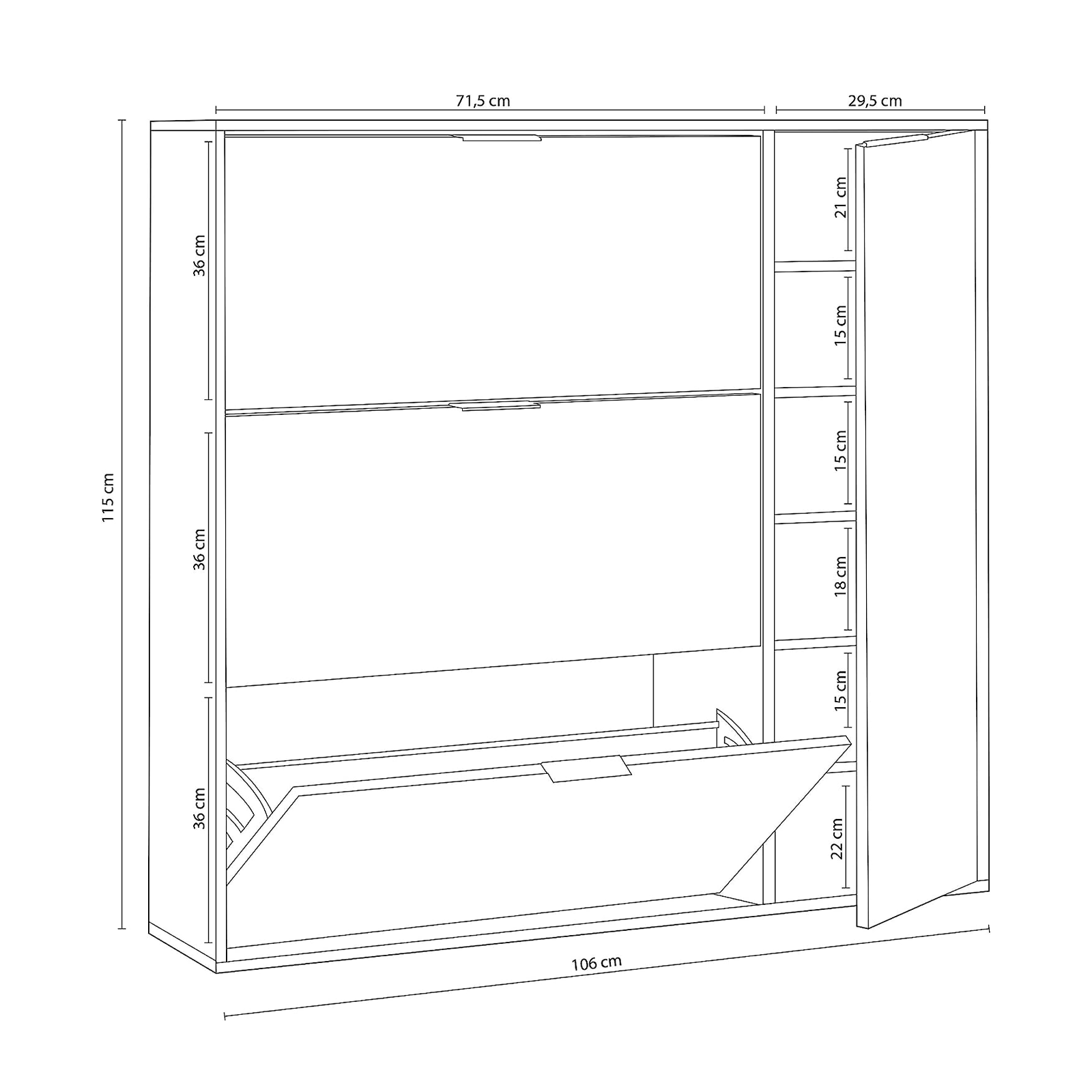 Mobile scarpiera modulare "Class" in legno con 1 anta e 3 ribalte cm 106x22 115h