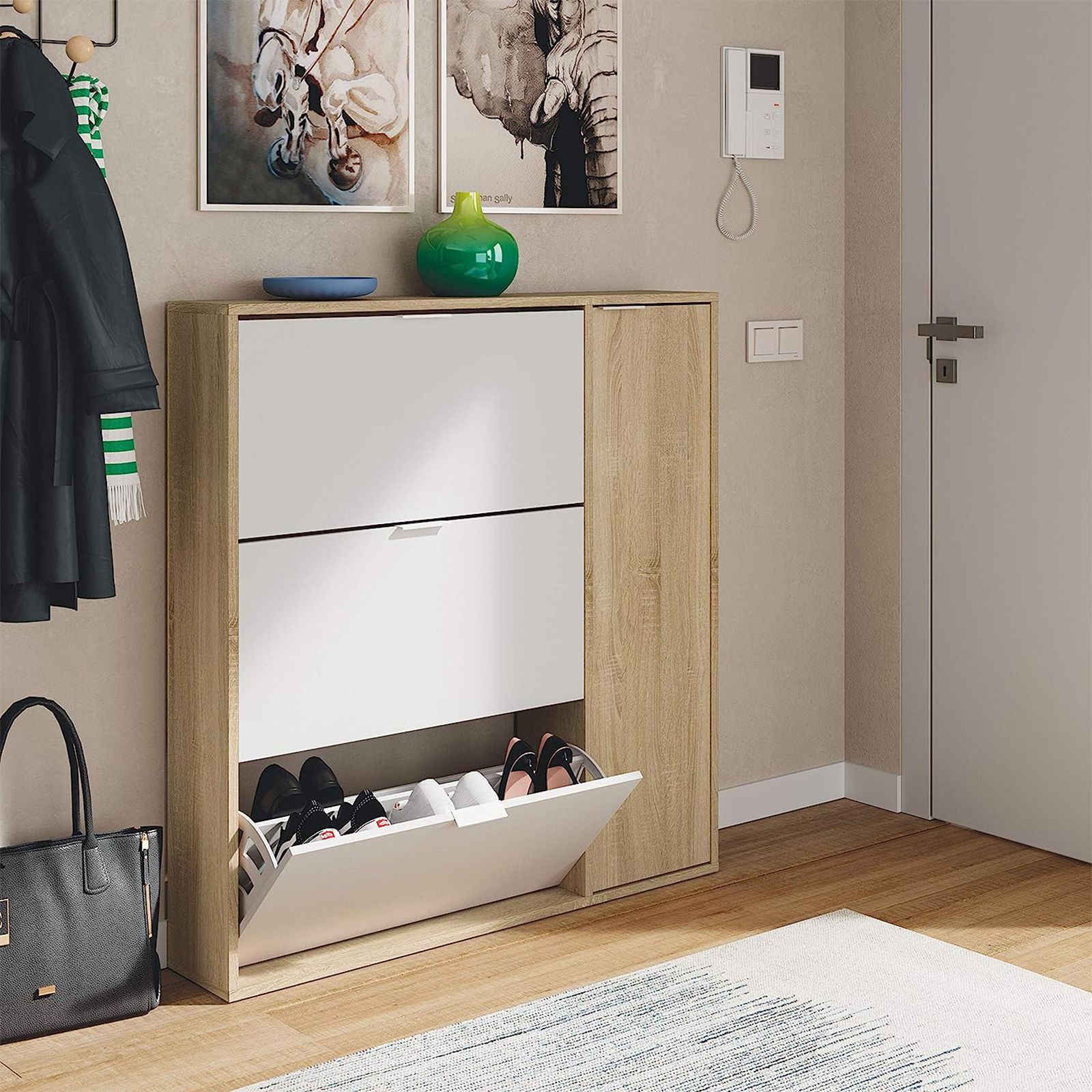 Mobile scarpiera modulare "Class" in legno con 1 anta e 3 ribalte cm 106x22 115h