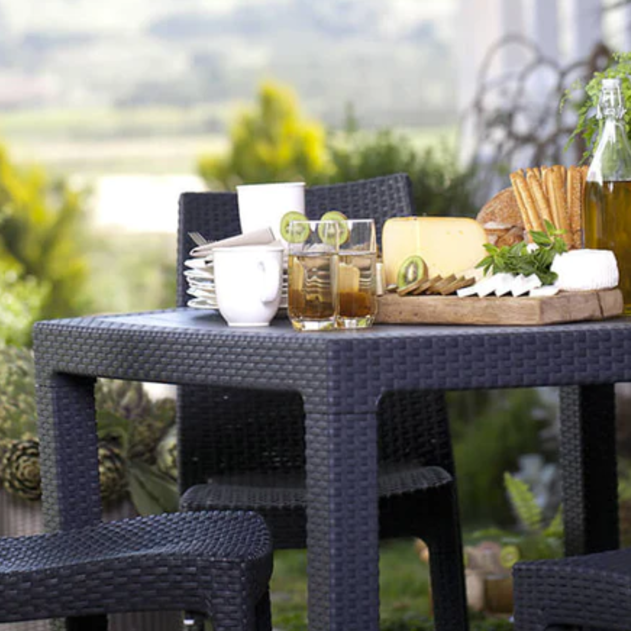 Tavolo quadrato da pranzo "Quartet" in resina rattan per giardino cm 95x95 74h