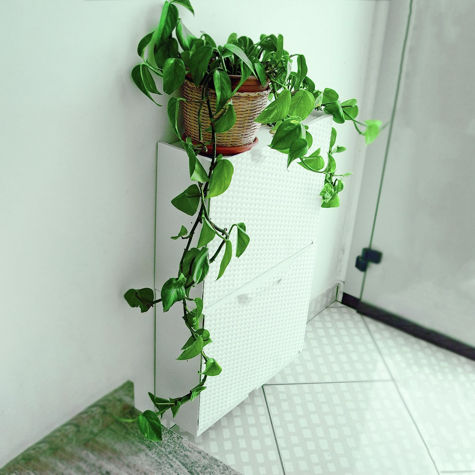 Scarpiera modulare in plastica rattan con anta a scomparsa cm 51x18 40h