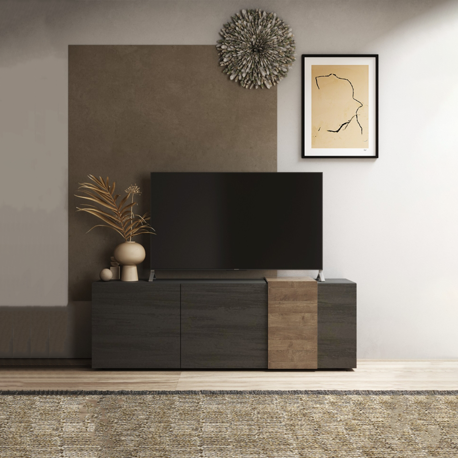 Mobile 3 ante porta tv in legno "Venus" da soggiorno cm 181x44 59h