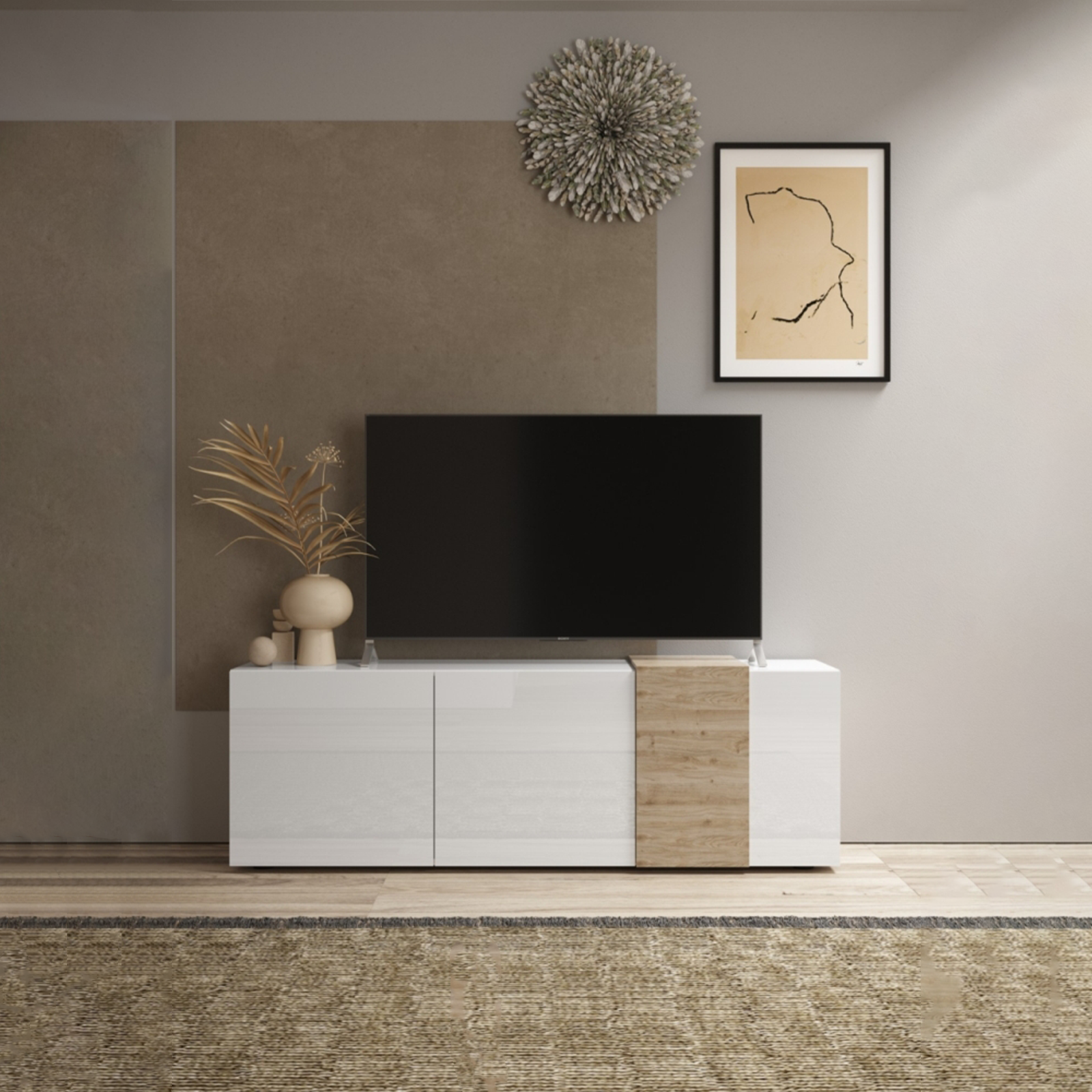 Mobile 3 ante porta tv in legno "Venus" da soggiorno cm 181x44 59h