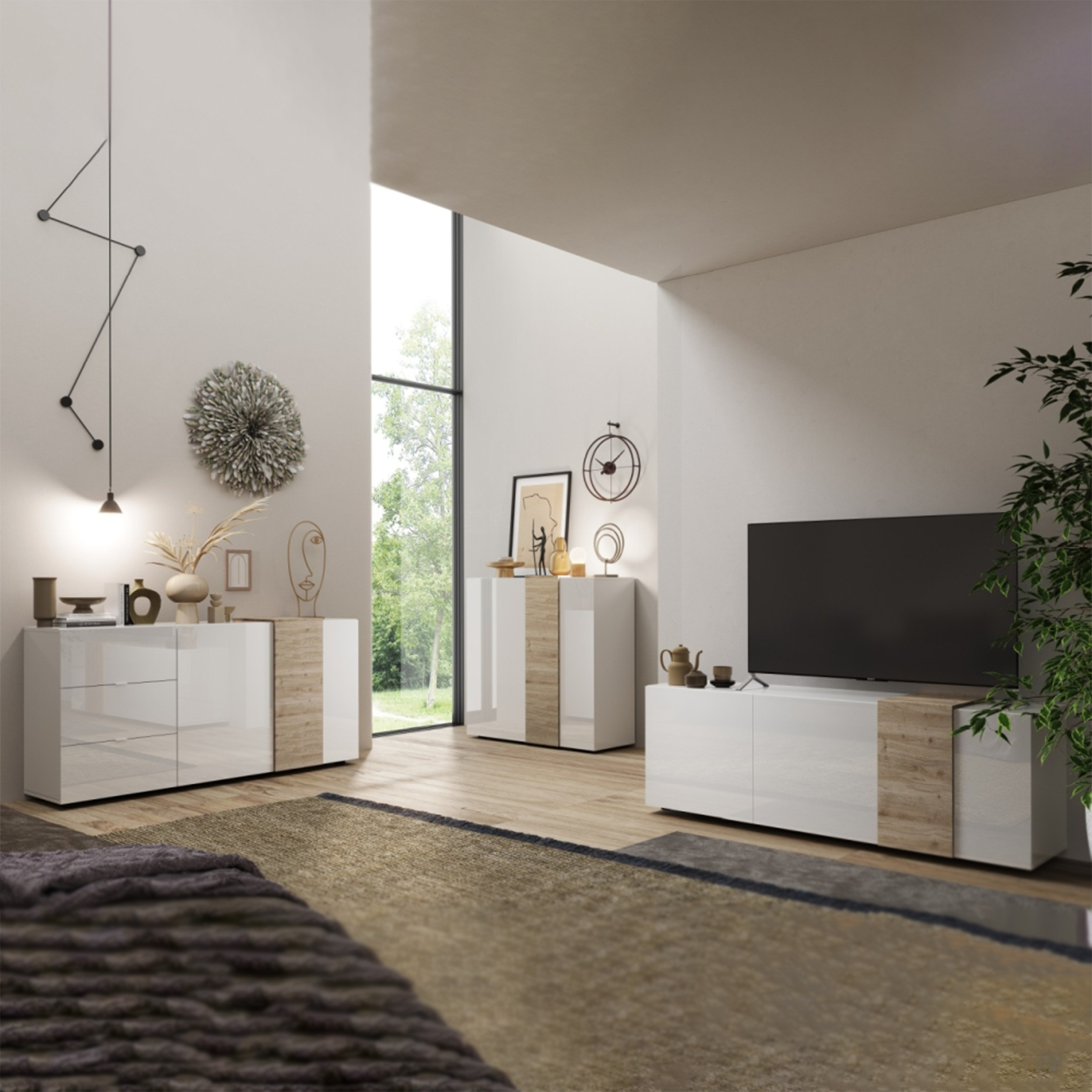 Mobile 3 ante porta tv in legno "Venus" da soggiorno cm 181x44 59h