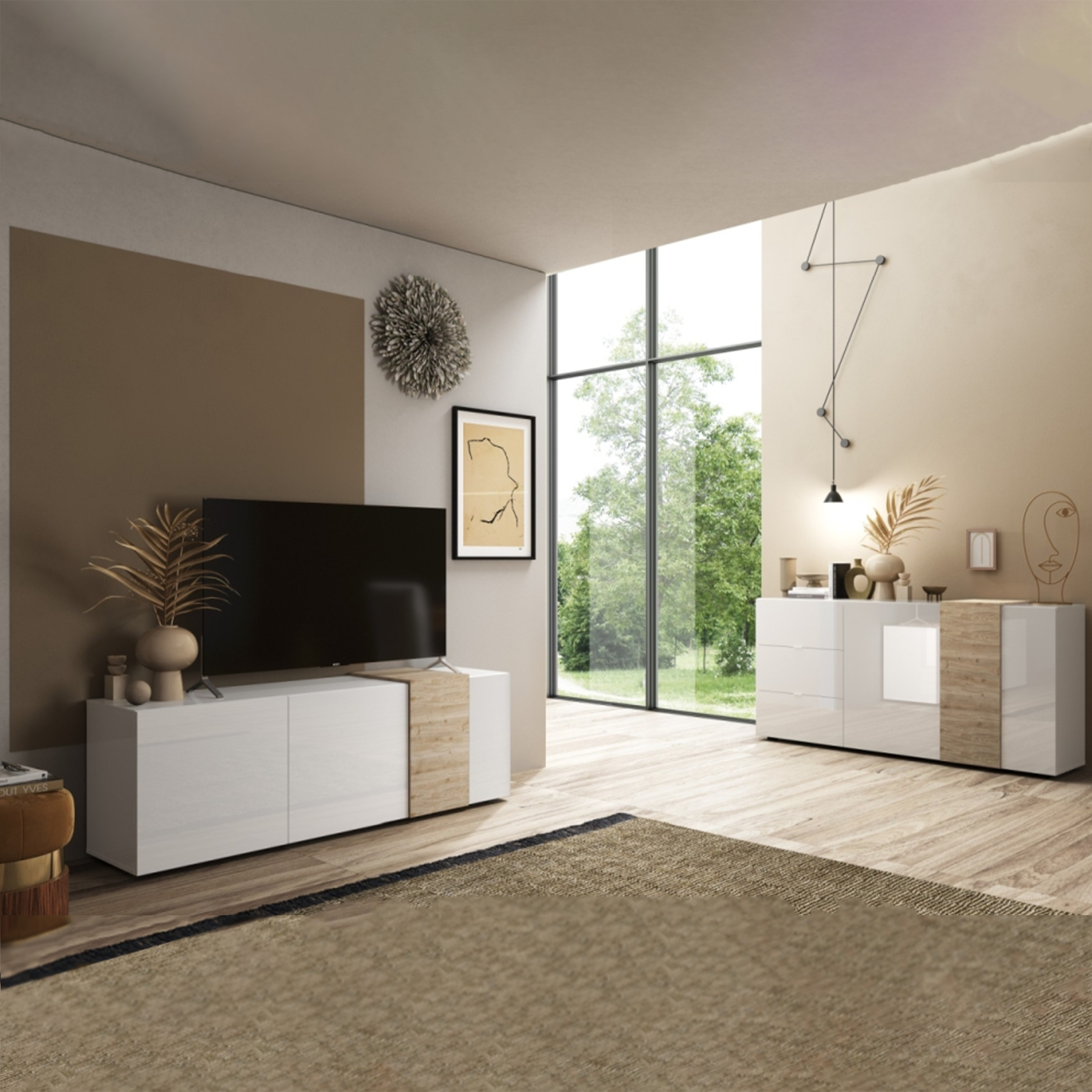 Mobile 3 ante porta tv in legno "Venus" da soggiorno cm 181x44 59h