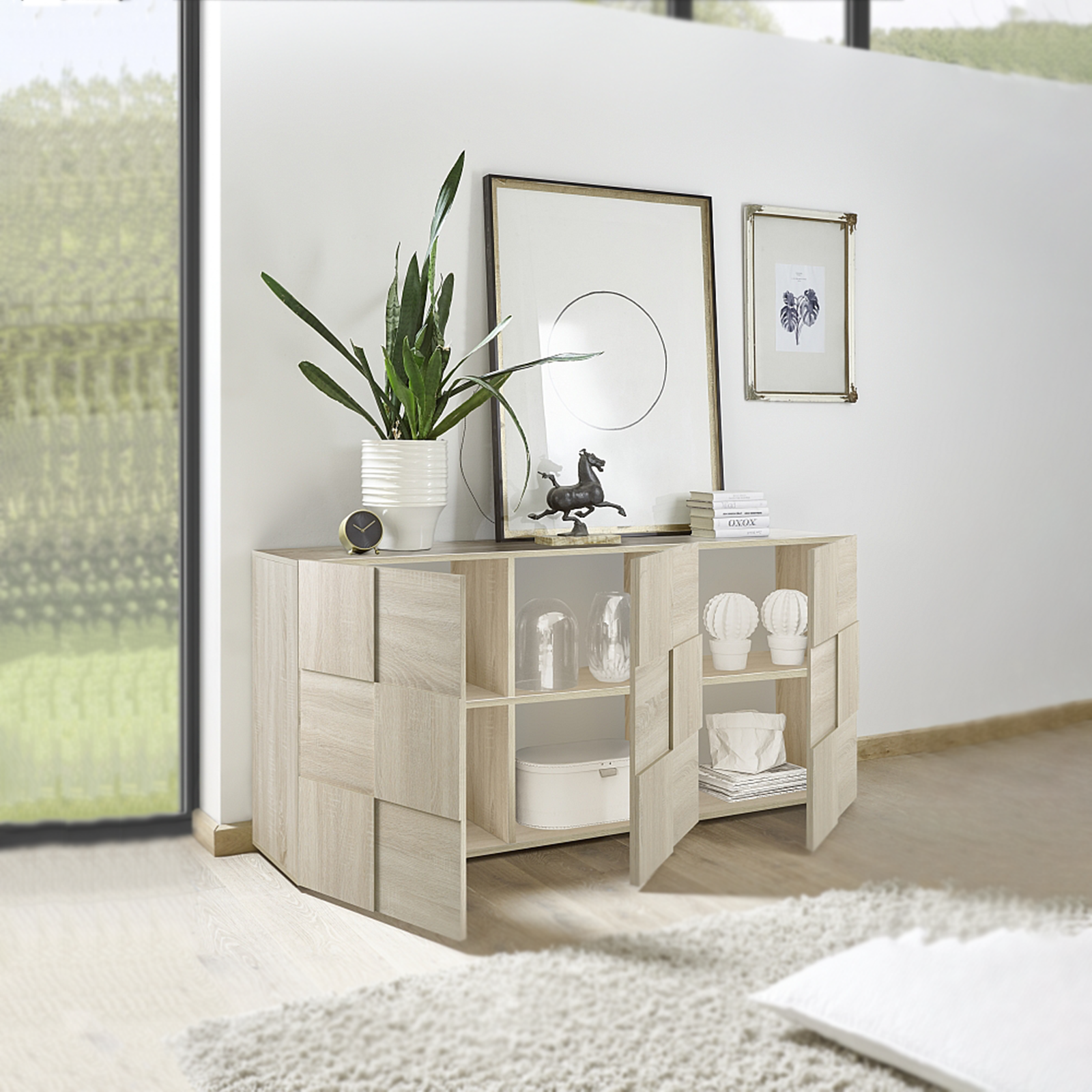 Madia da ingresso in legno "Dama" mobile soggiorno con 3 ante cm 181x43 84h