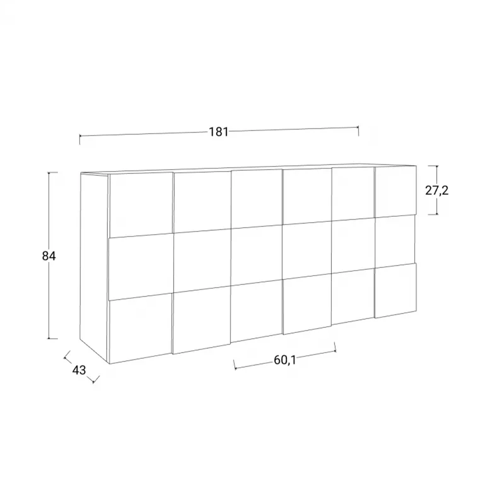 Madia da ingresso in legno "Dama" mobile soggiorno con 3 ante cm 181x43 84h