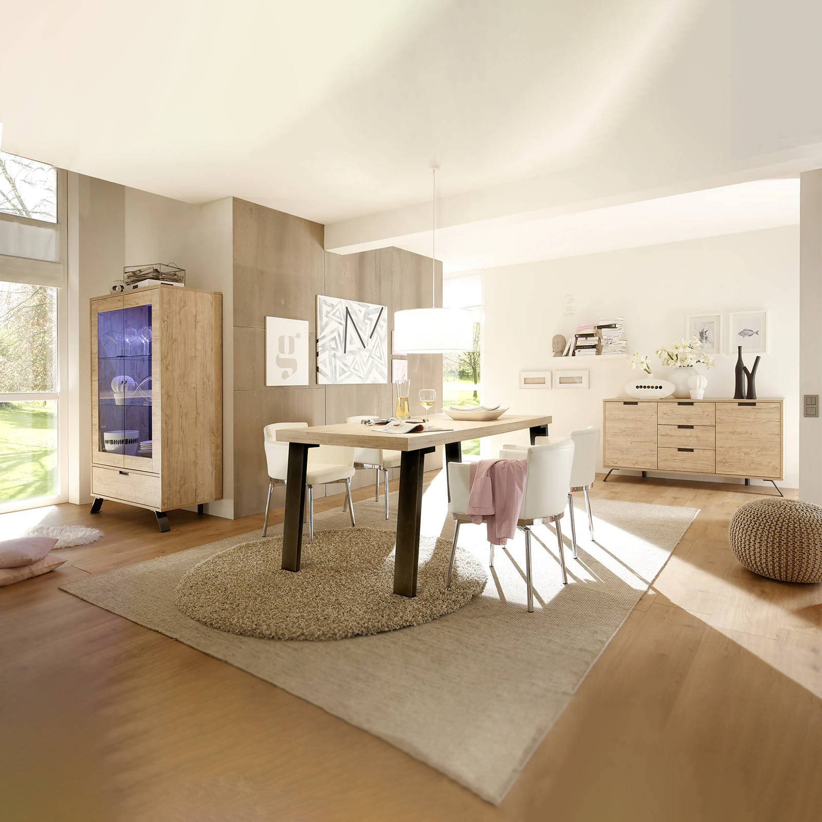 Tavolo da pranzo "Palma" in legno rovere Sherwood gambe in ferro