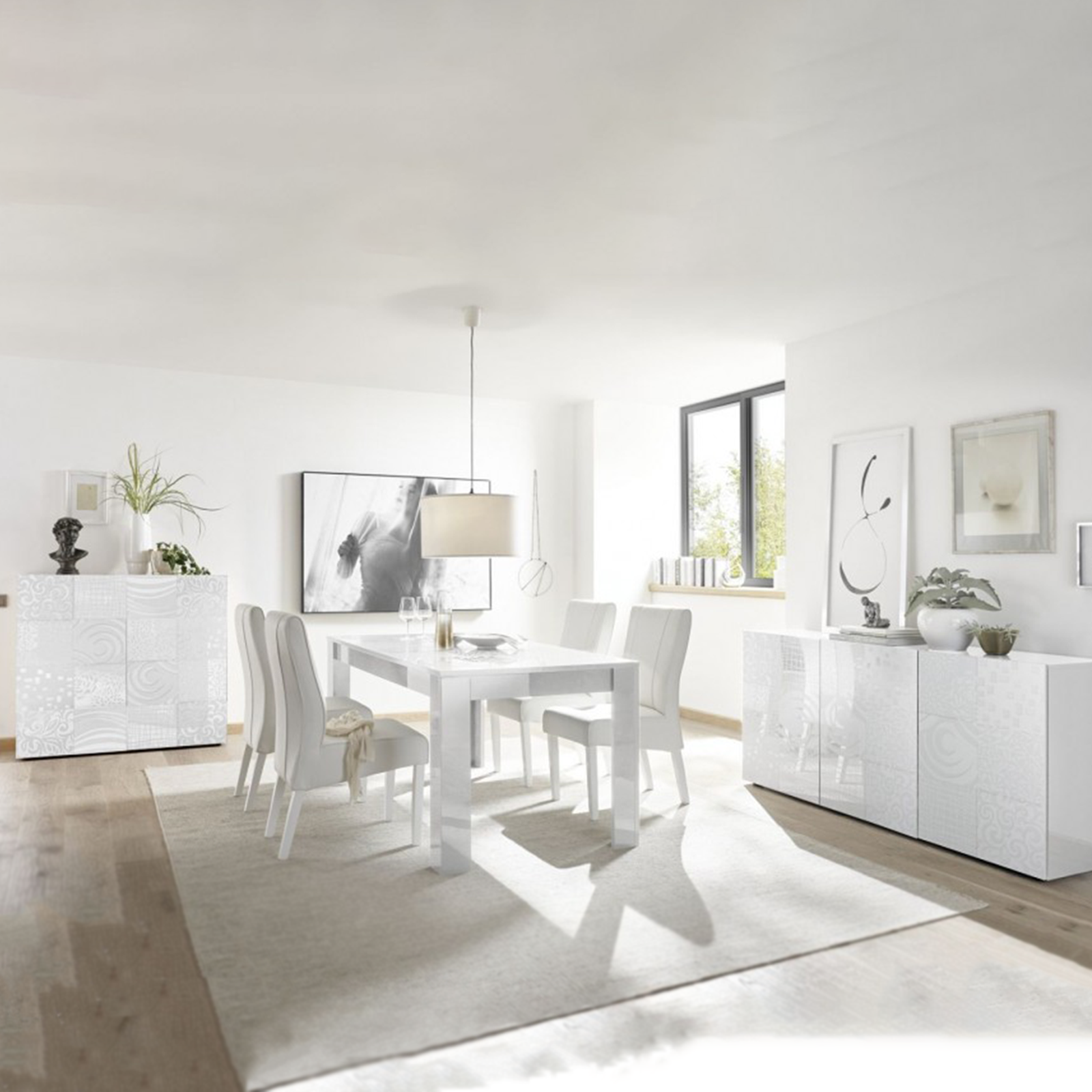 Tavolo fisso moderno "Urban" in legno bianco serigrafato cm 180x90 79h