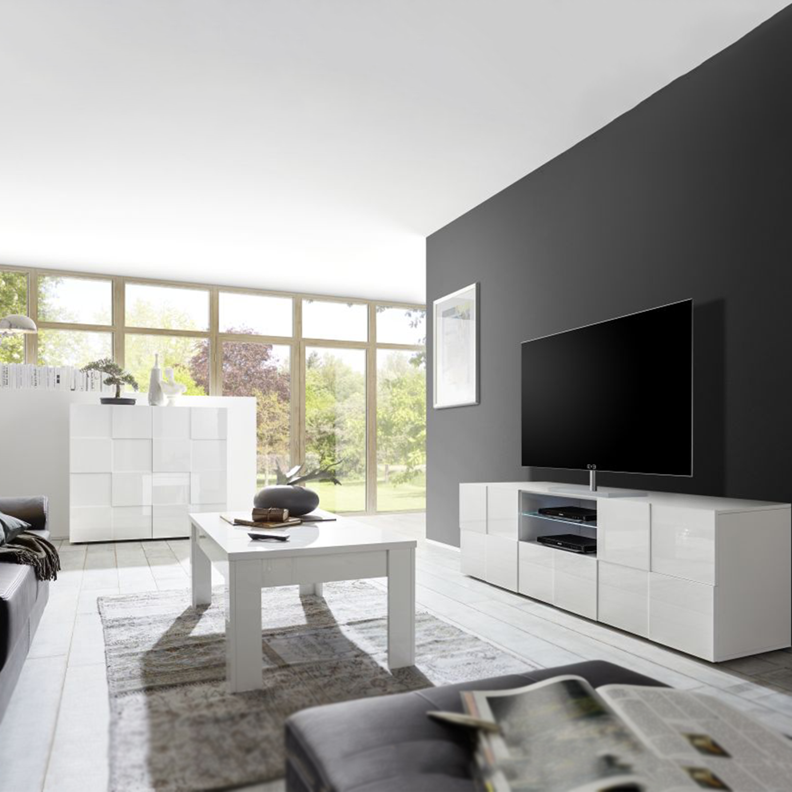 Tavolino basso da soggiorno "Dama" in legno di rovere cm 122x65 45h