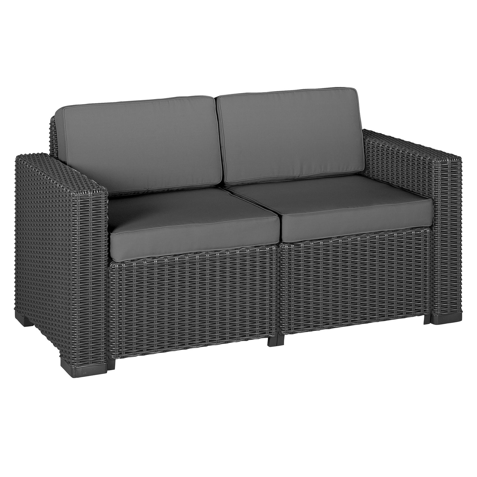 Divano 2 posti in resina "California" effetto rattan con cuscini cm 141x68 72h