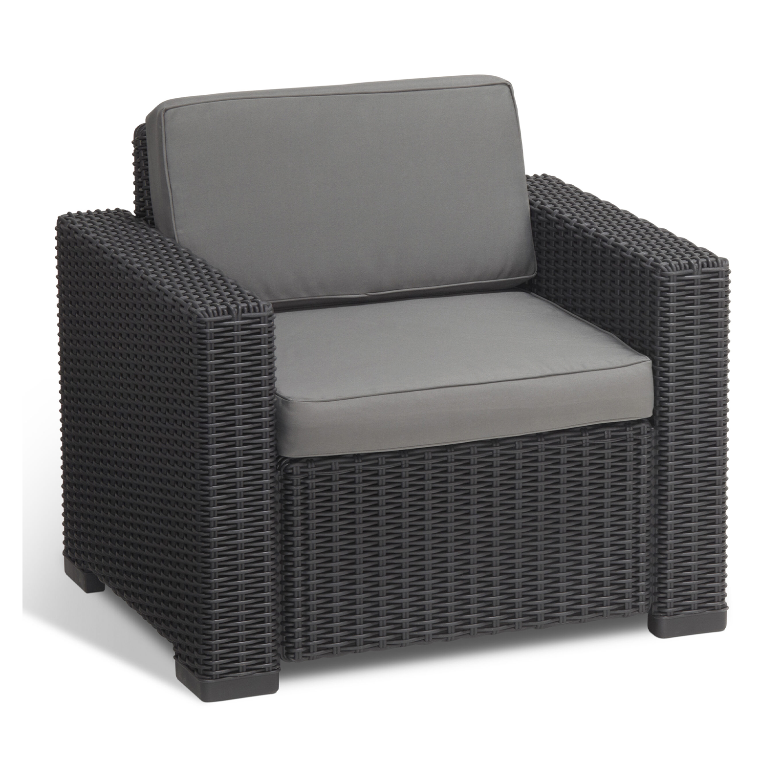 Set di 2 poltrone da giardino "California" in resina effetto rattan con cuscini cm 83x68 72h