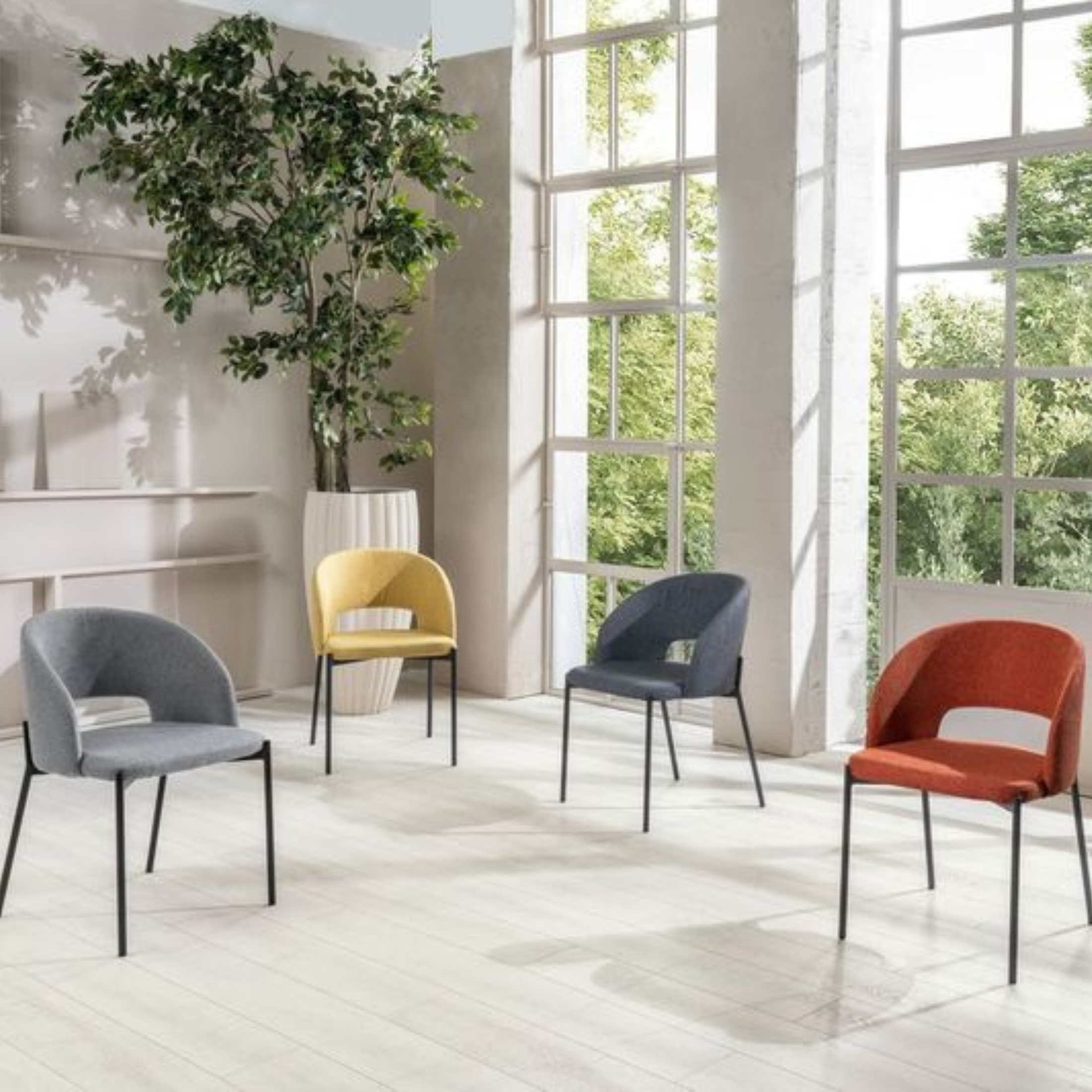 Set di sedie moderne imbottite "Erica" da pranzo in tessuto cm 56x52 78,5h