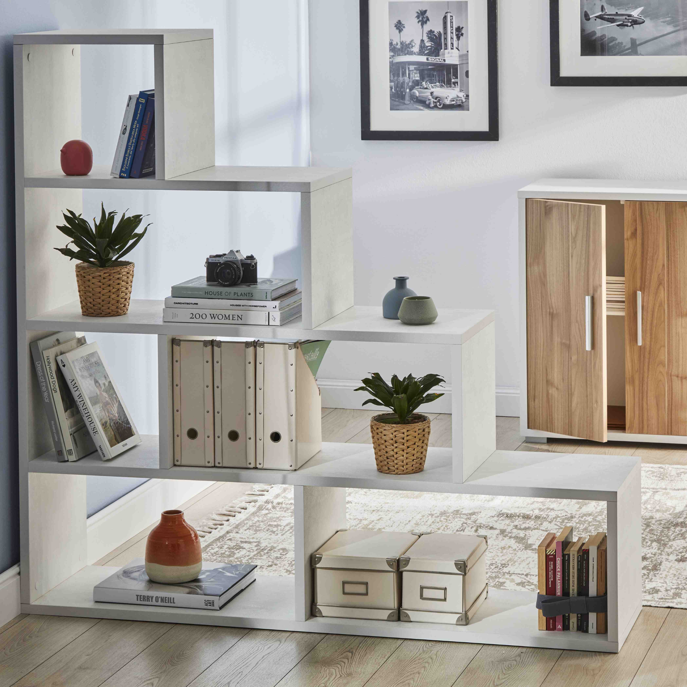 Libreria scala in legno "Sapienza" 4 livelli elegante cm 150x38 144h