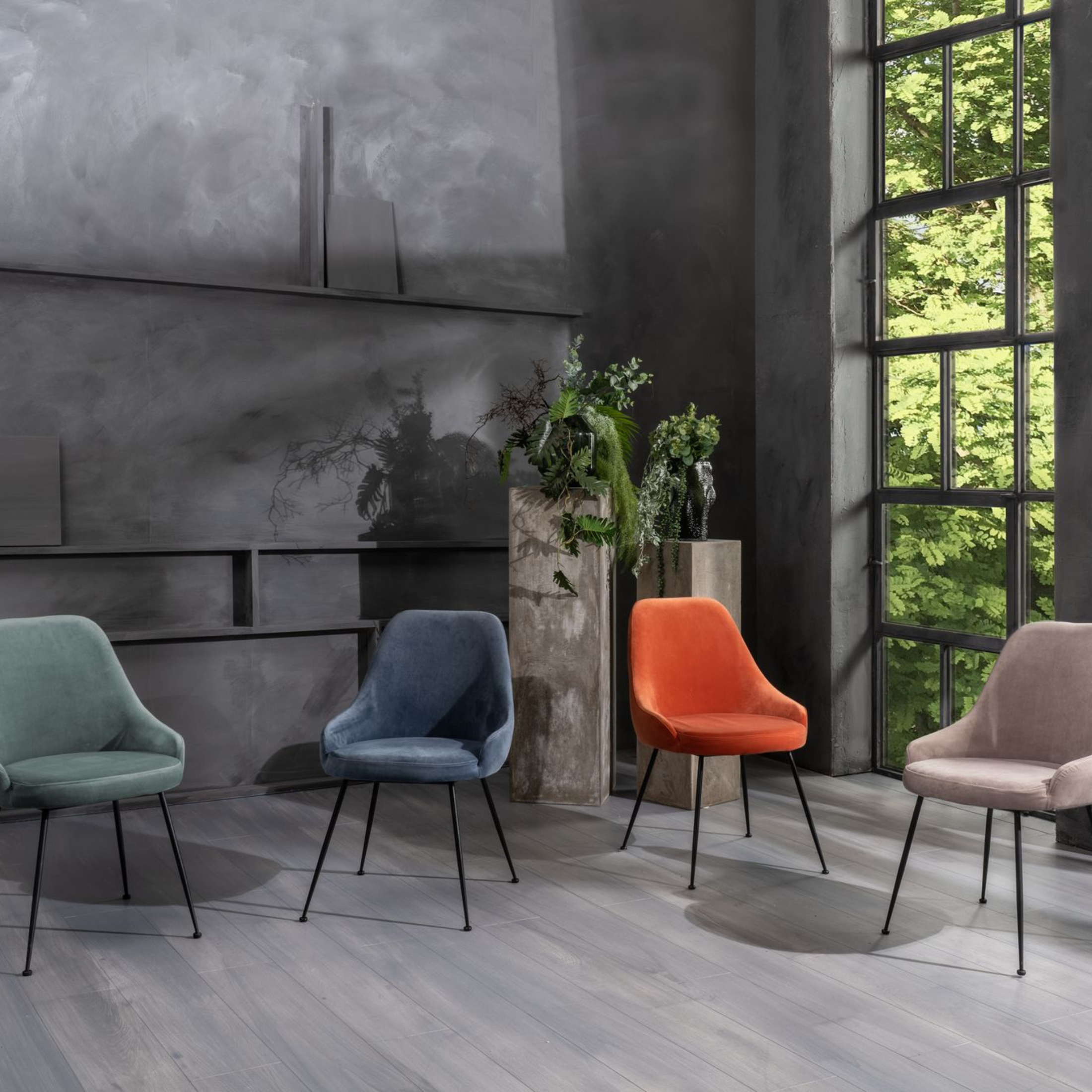 Sedia moderna imbottita "Alyssa" effetto velluto cm 49,5x48,5 80h