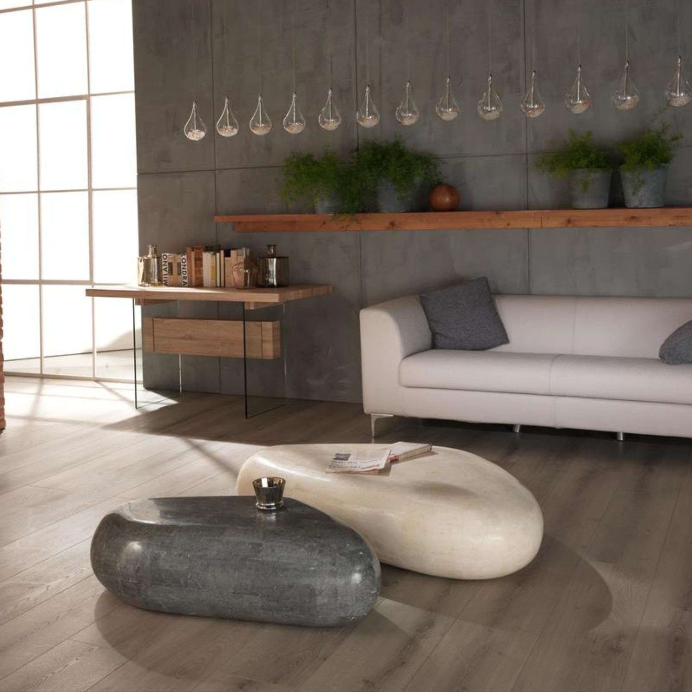 Tavolino basso in pietra fossile "Sandu" da caffè