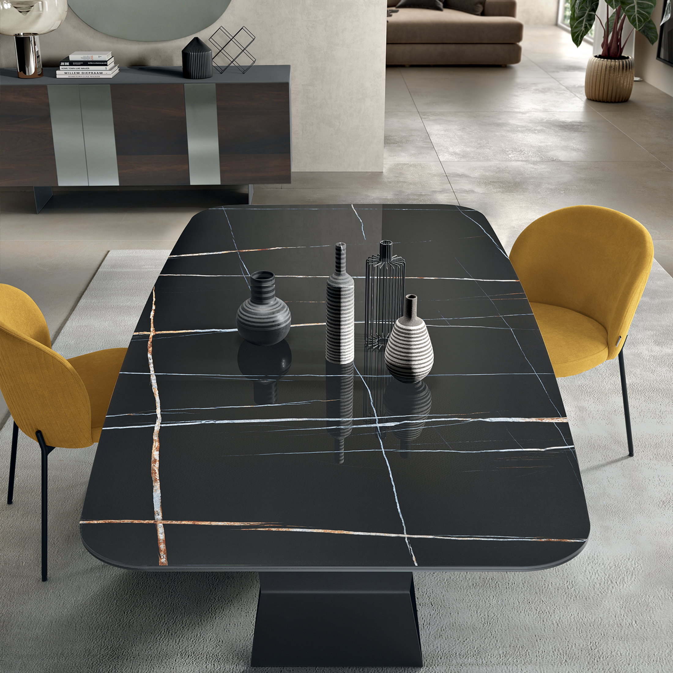 Tavolo fisso moderno "Karlito" con base in metallo verniciato cm 210x110 75h