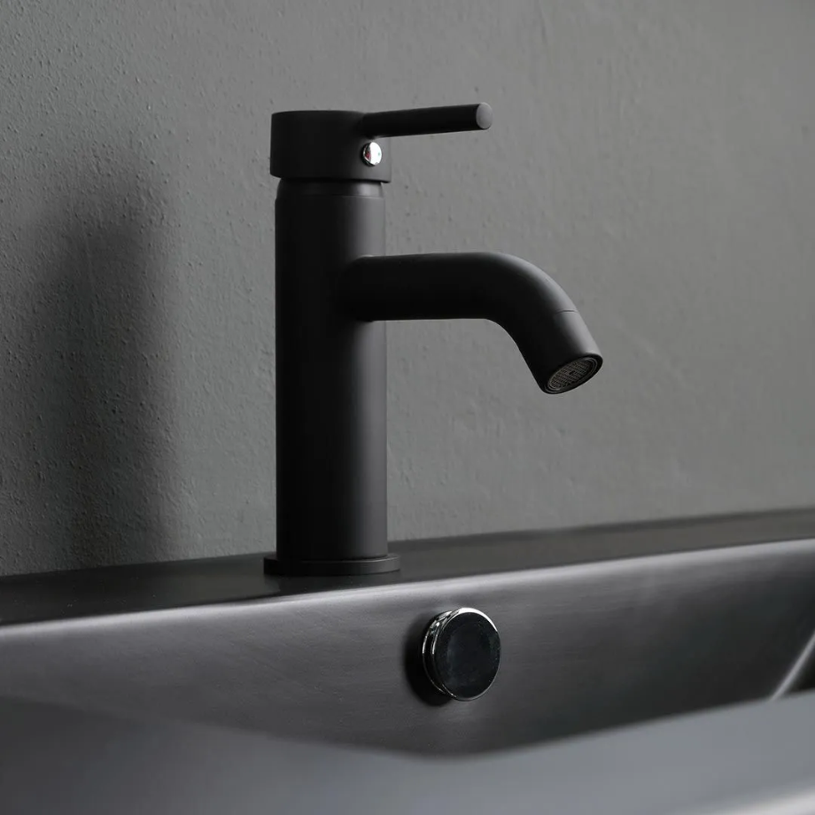 Mobile bagno sospeso 2 cassetti "Berlino120" color rovere con lavabo nero e specchio