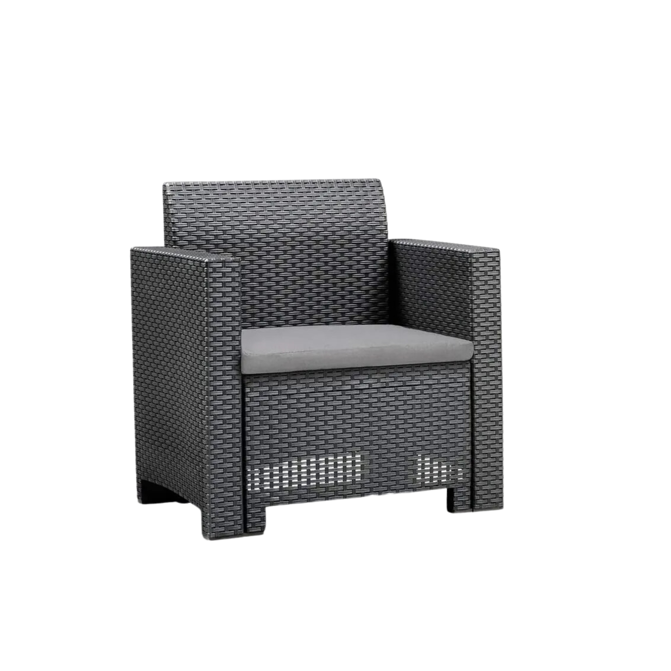 Salotto da giardino "Nebraska II" in resina rattan tavolino + divano + 2 poltrone con cuscini