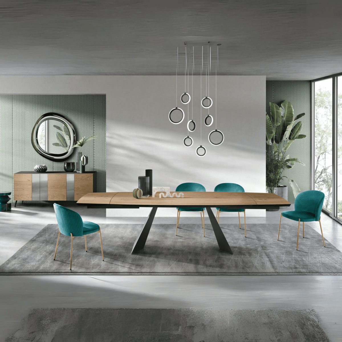 Tavolo allungabile moderno "Nora" con base in metallo e piano in rovere - MondoViro