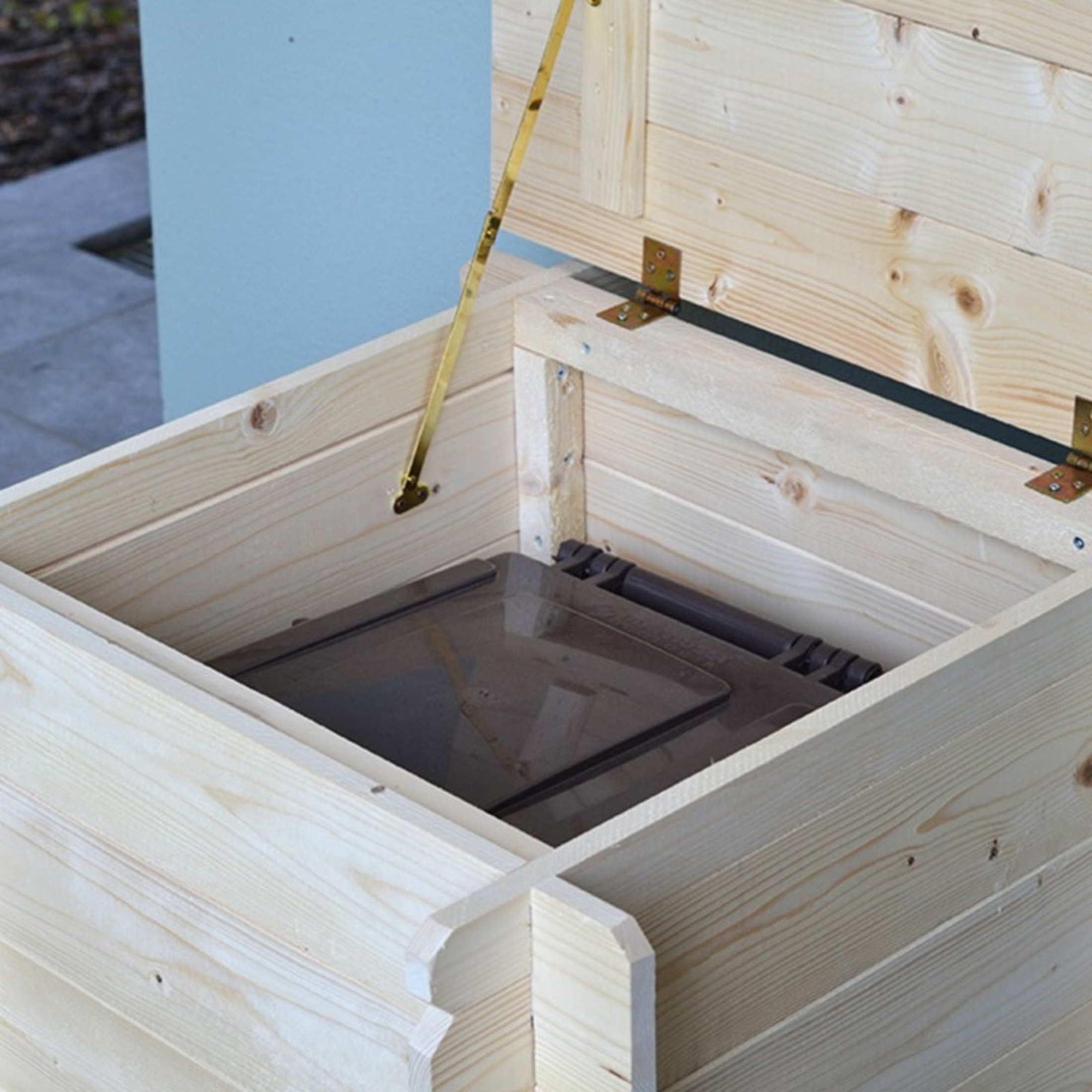 Cassapanca in legno naturale "Gaia" da giardino apertura a battente cm 60x60 54h