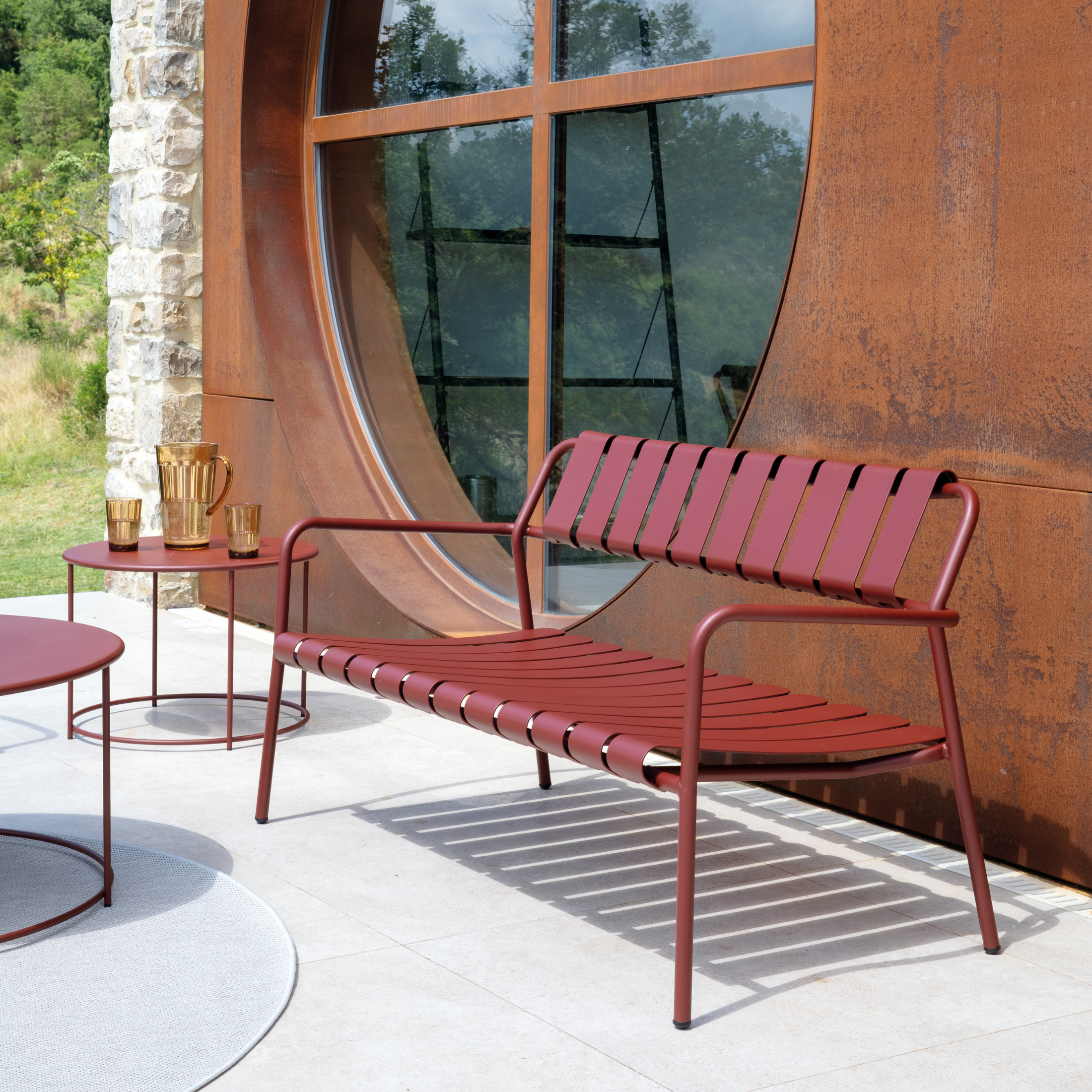 Panchina lounge in alluminio "Verdea" divanetto da giardino cm 146x70 76h