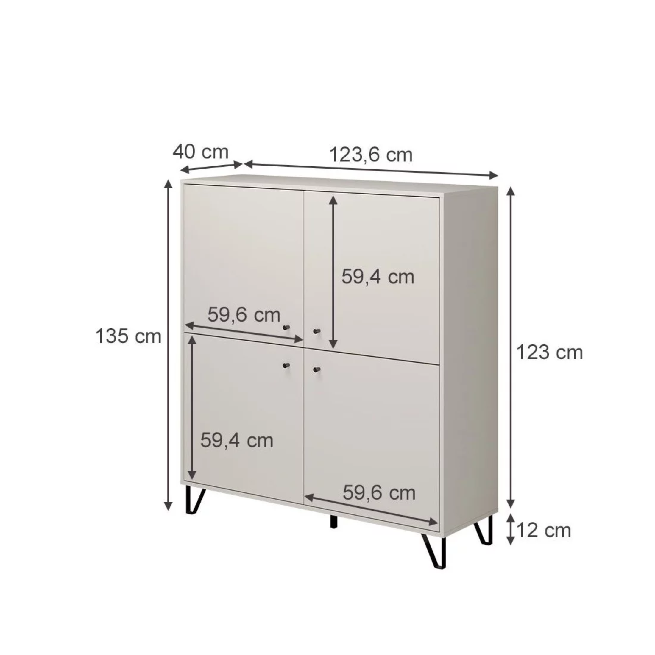 Mobile credenza "Aldo" in legno con piedini rialzati cm 123x40