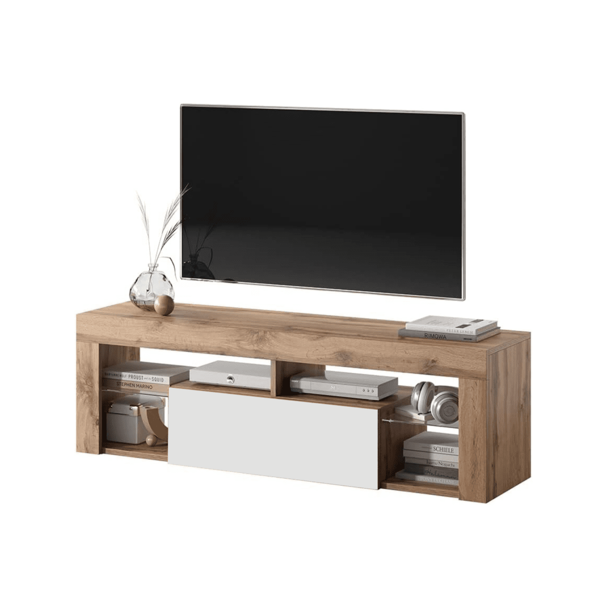Mobile porta tv "Hugo" in legno rovere e bianco cm 140x35 50h - MondoViro