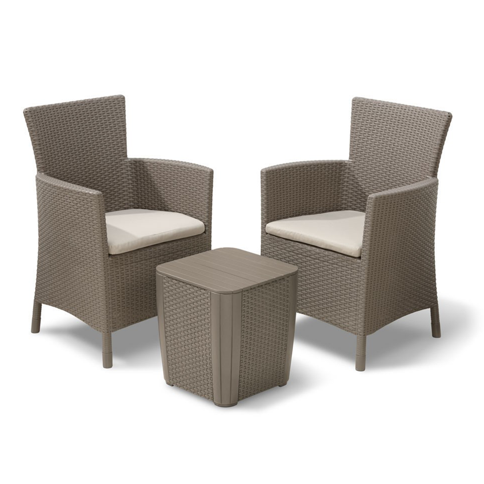 Salottino da giardino "Iowa Balcony" in resina rattan tavolino + 2 poltrone con cuscini