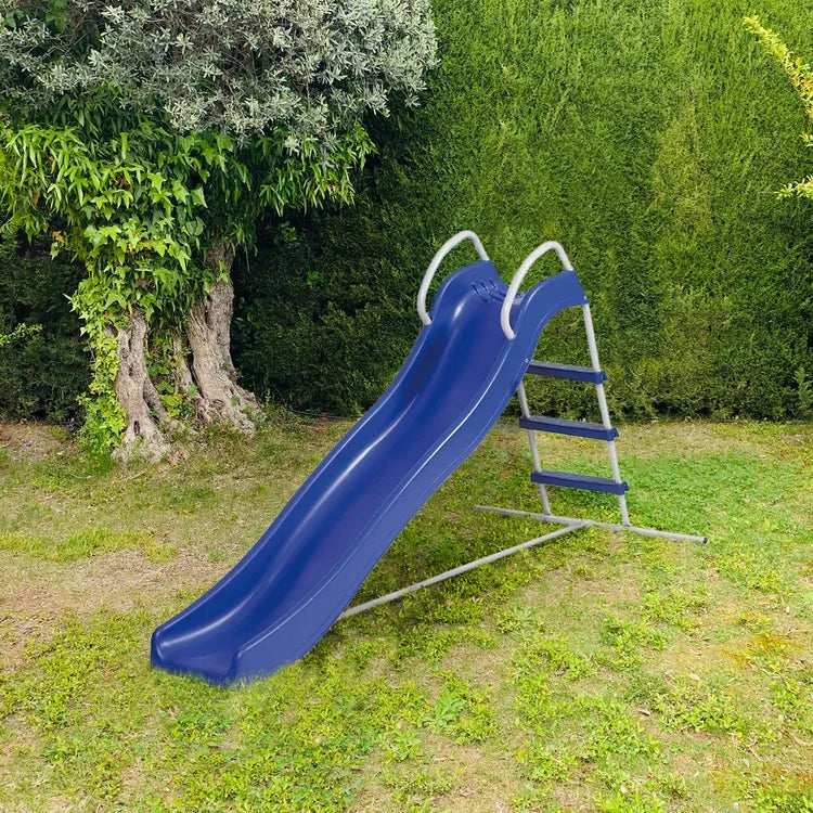 Scivolo da giardino ad onda "Bruco" con 3 scalini in PVC blu cm 190x95 105h