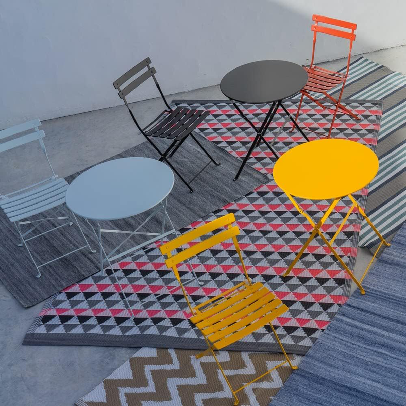 Set da pranzo in acciaio "Giotto" con 2 sedie + tavolo tondo pieghevole