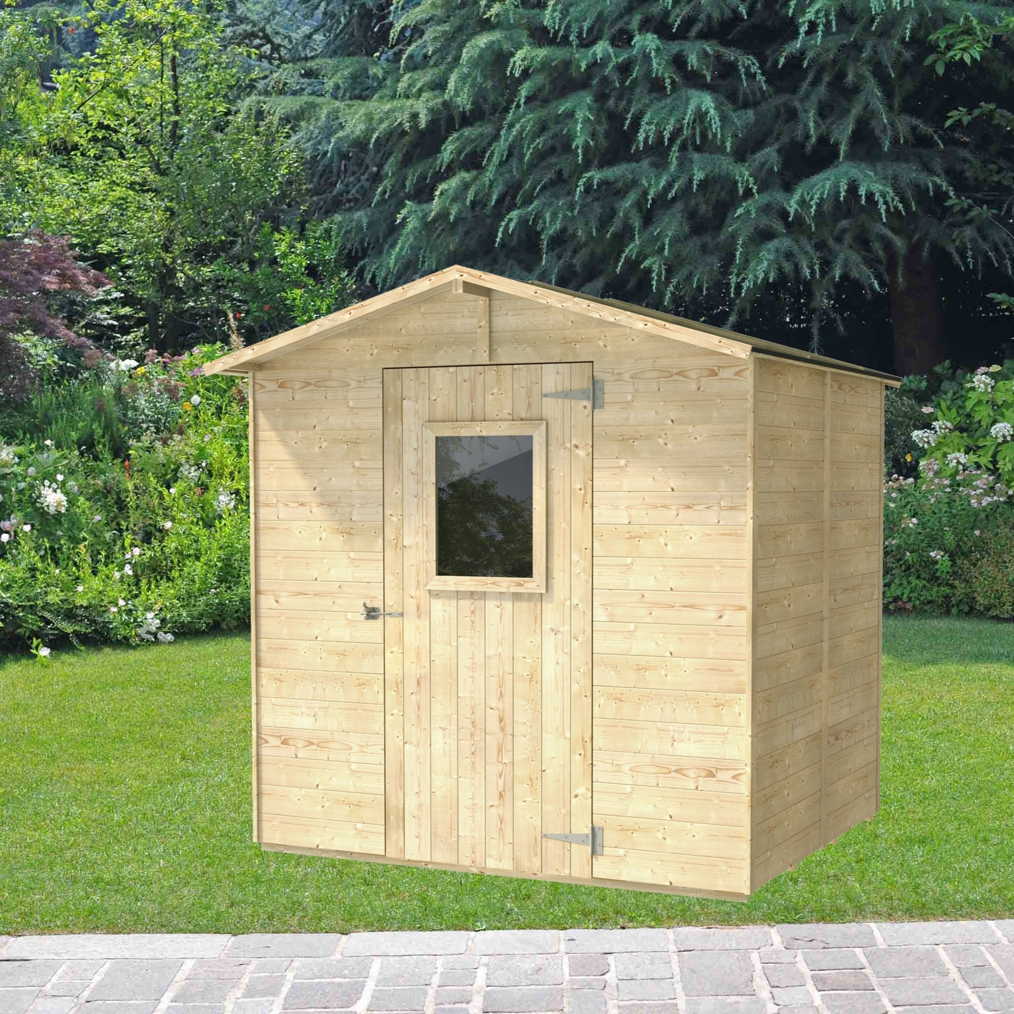 Casetta in legno da giardino "Vaniglia" porta singola finestrata PEFC cm 200x200 214h