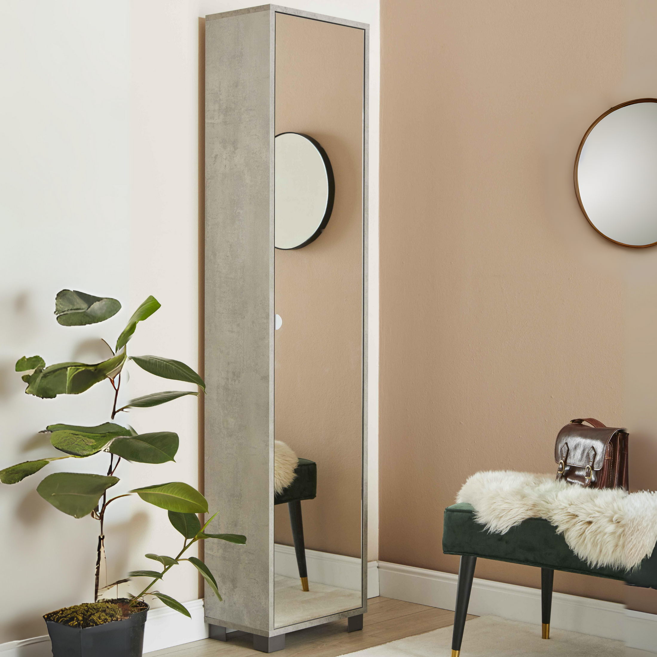 Colonna 1 anta a specchio "Mirror1" mobile in legno cm 43x29 190h