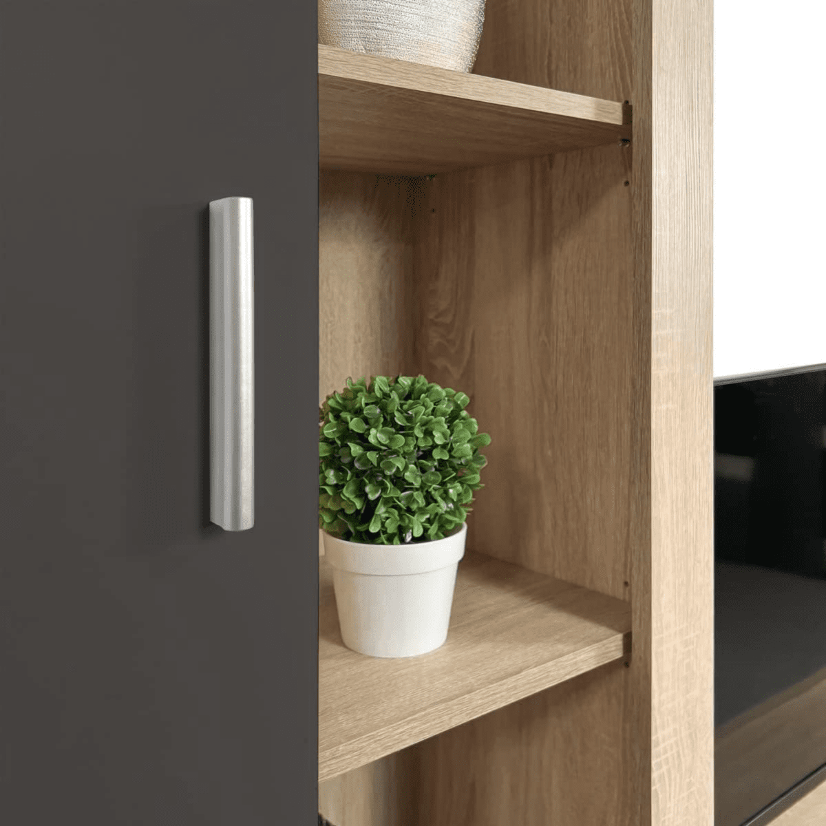 Kit parete attrezzata da soggiorno "Nobel" in legno naturale e antracite cm 263x40 200h - MondoViro