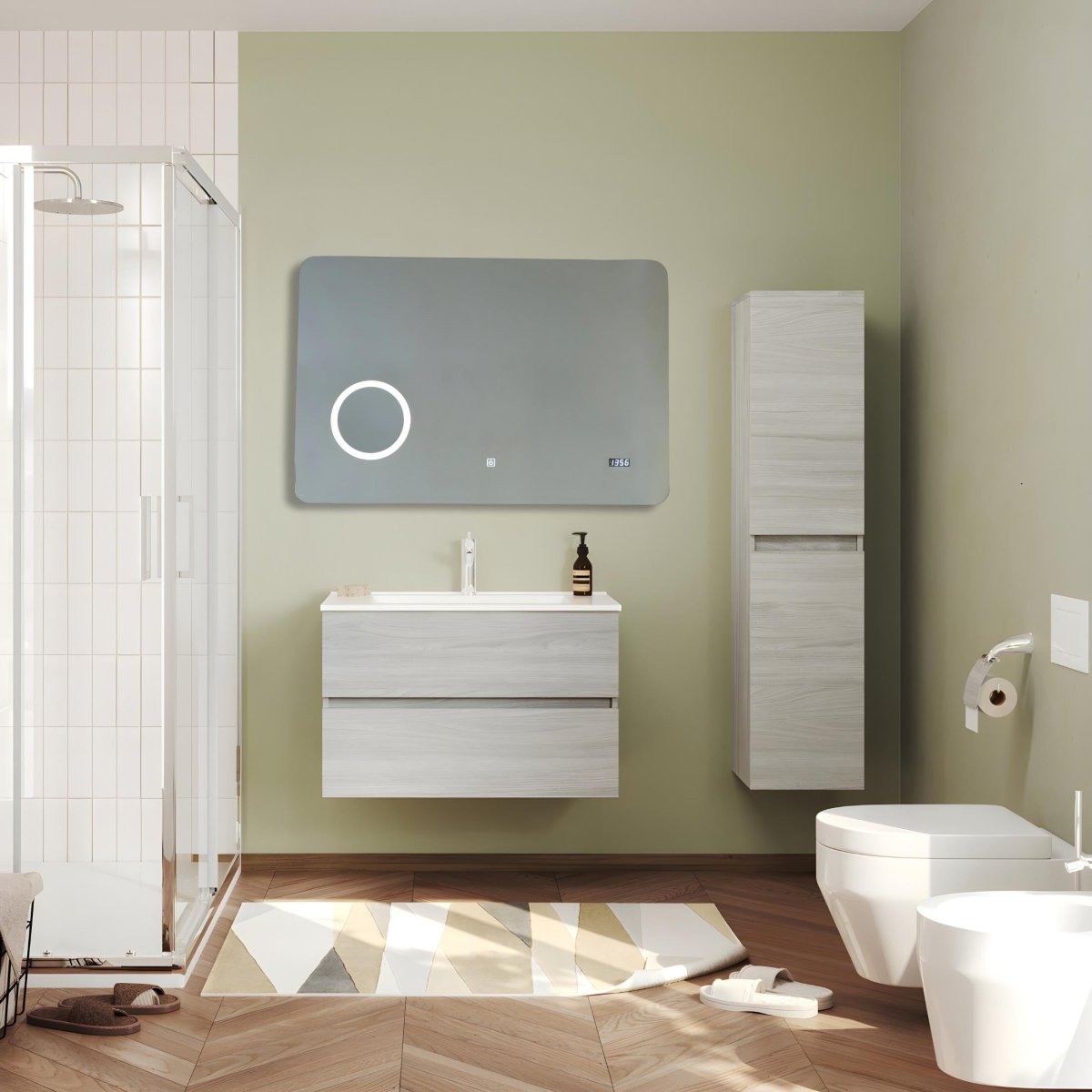 Specchio a led "Zamas" con lente ingranditore e orologio digitale touch - MondoViro