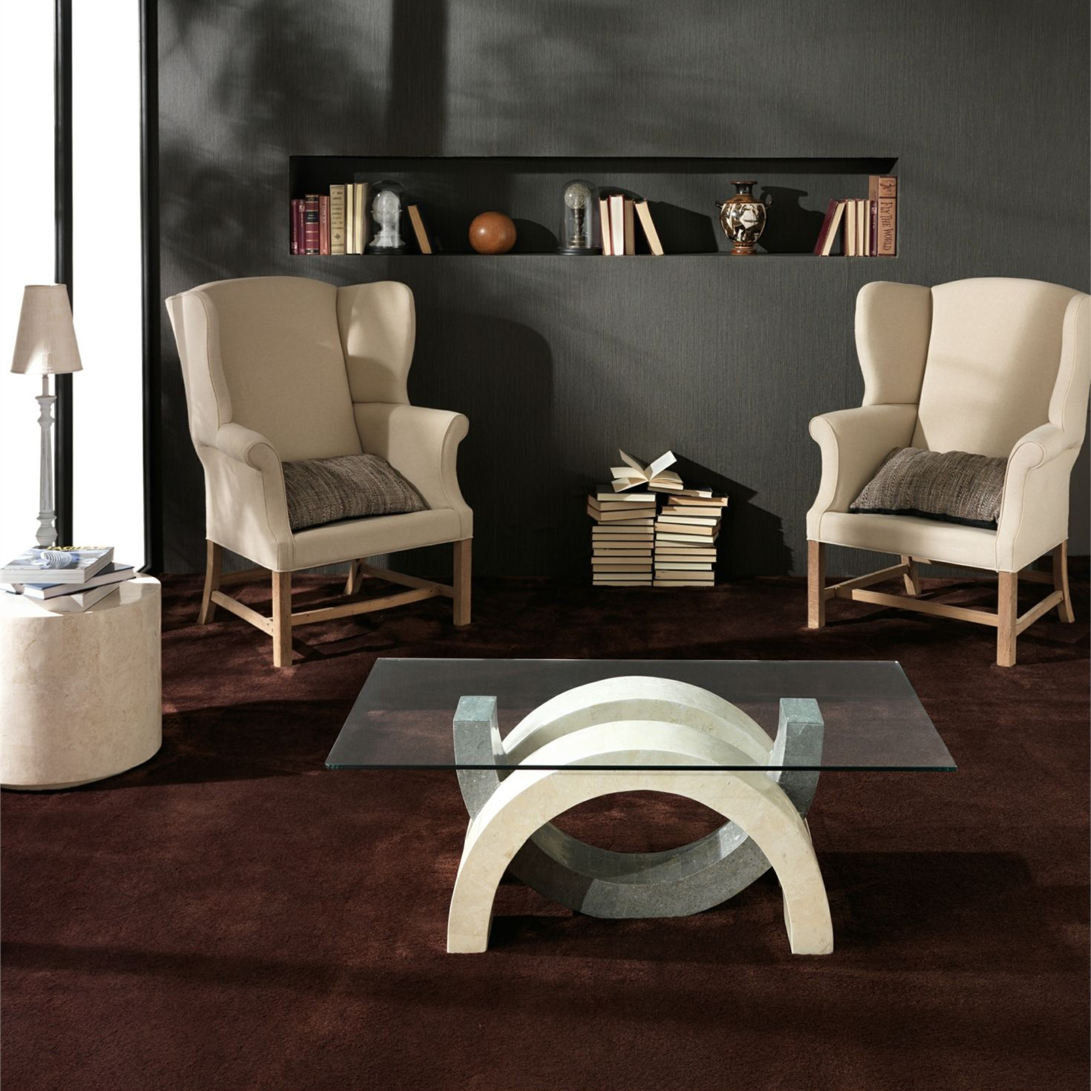 Tavolino basso da caffè in pietra fossile "Tito" cm 120x70 41h